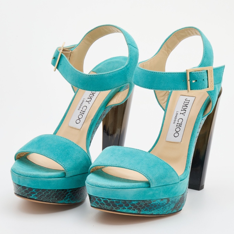 

Jimmy Choo Turquoise Blue Suede Dora Platform Ankle Strap Sandals Size