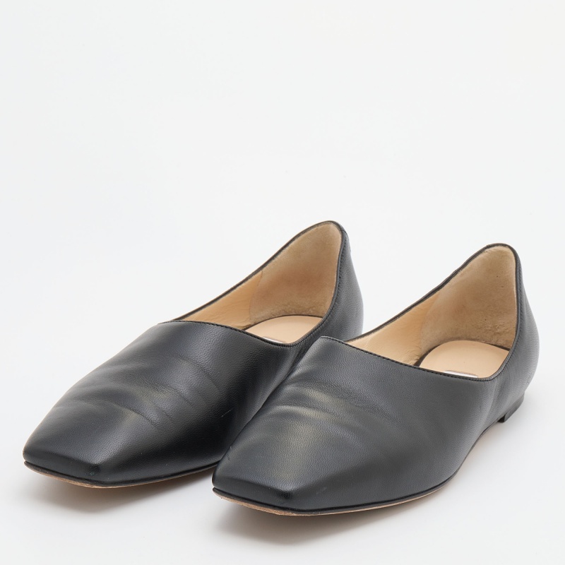 

Jimmy Choo Black Leather Square Toe Ballet Flats Size