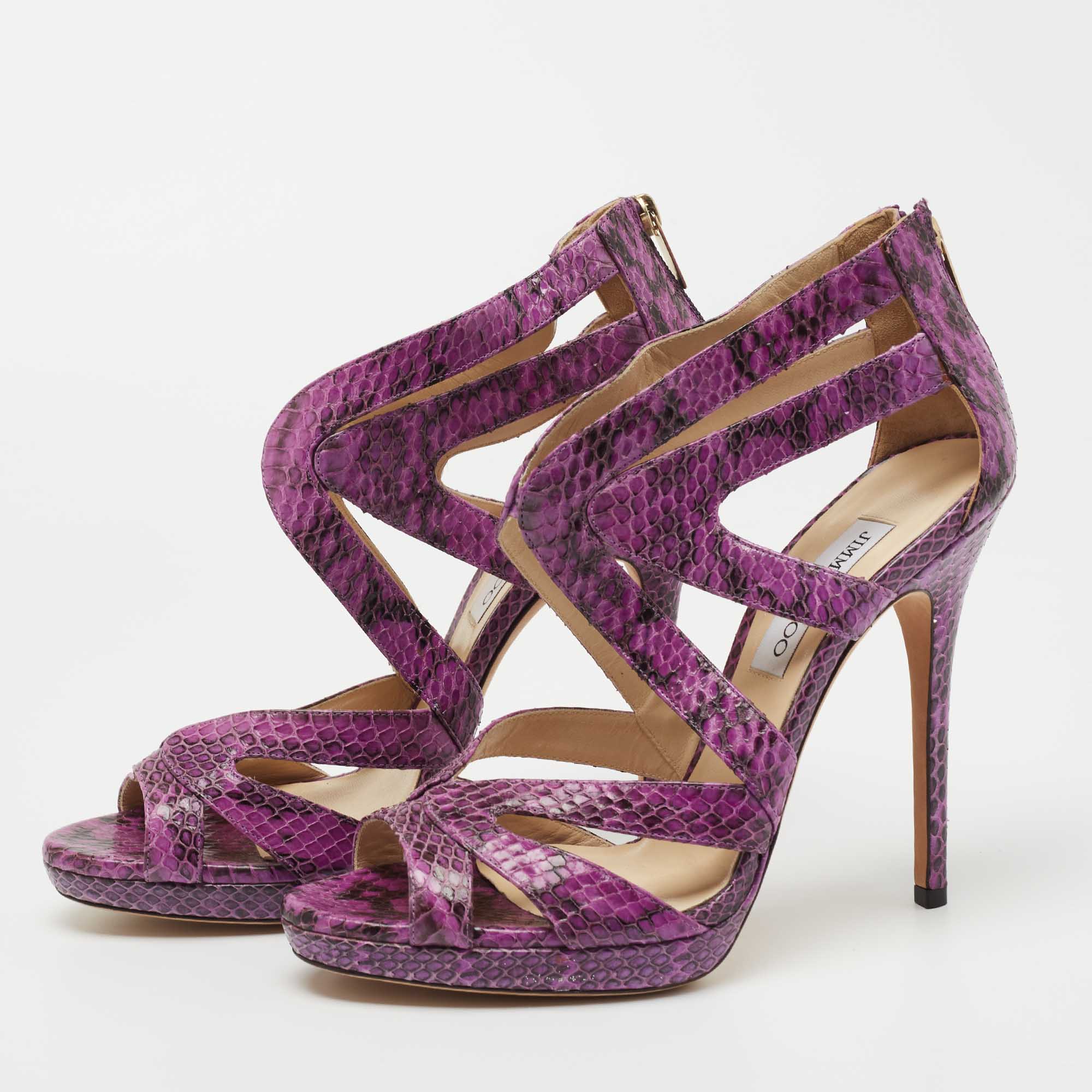 

Jimmy Choo Purple Watersnake Collar Sandals Size