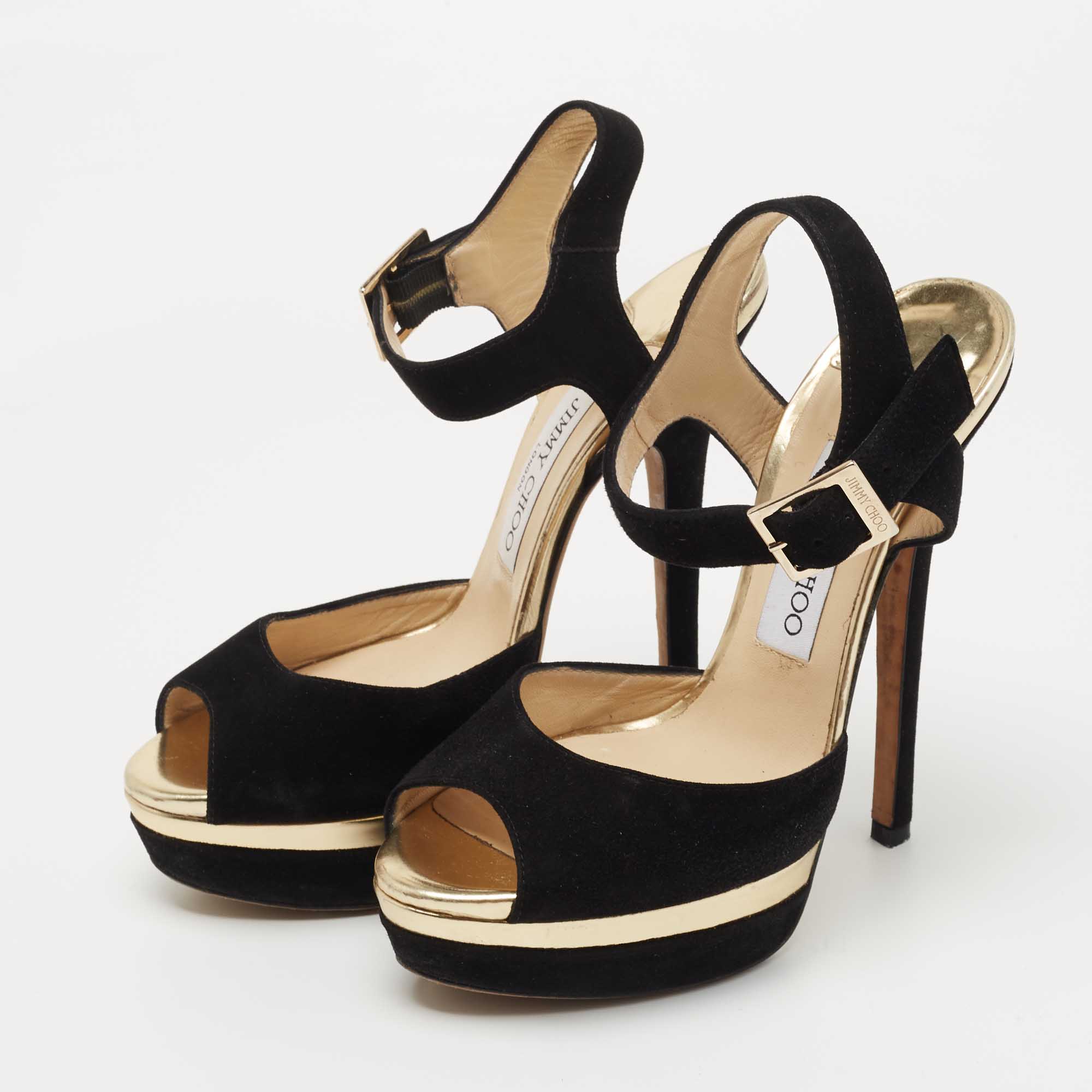 

Jimmy Choo Black Suede Pavlova Ankle Strap Sandals Size