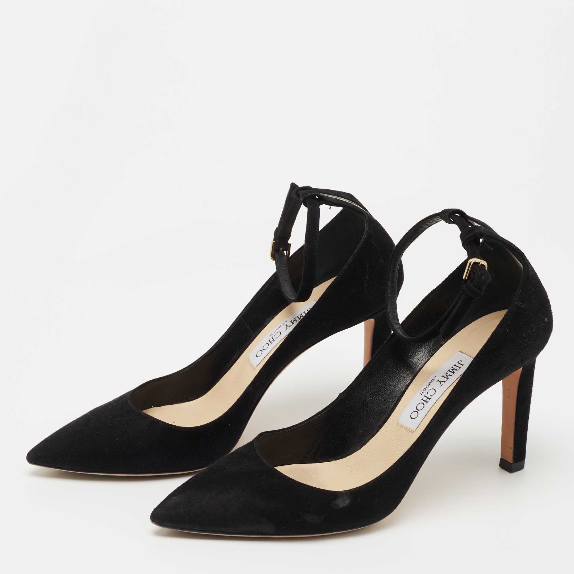 

Jimmy Choo Black Suede and PVC Ankle Strap Pumps Size