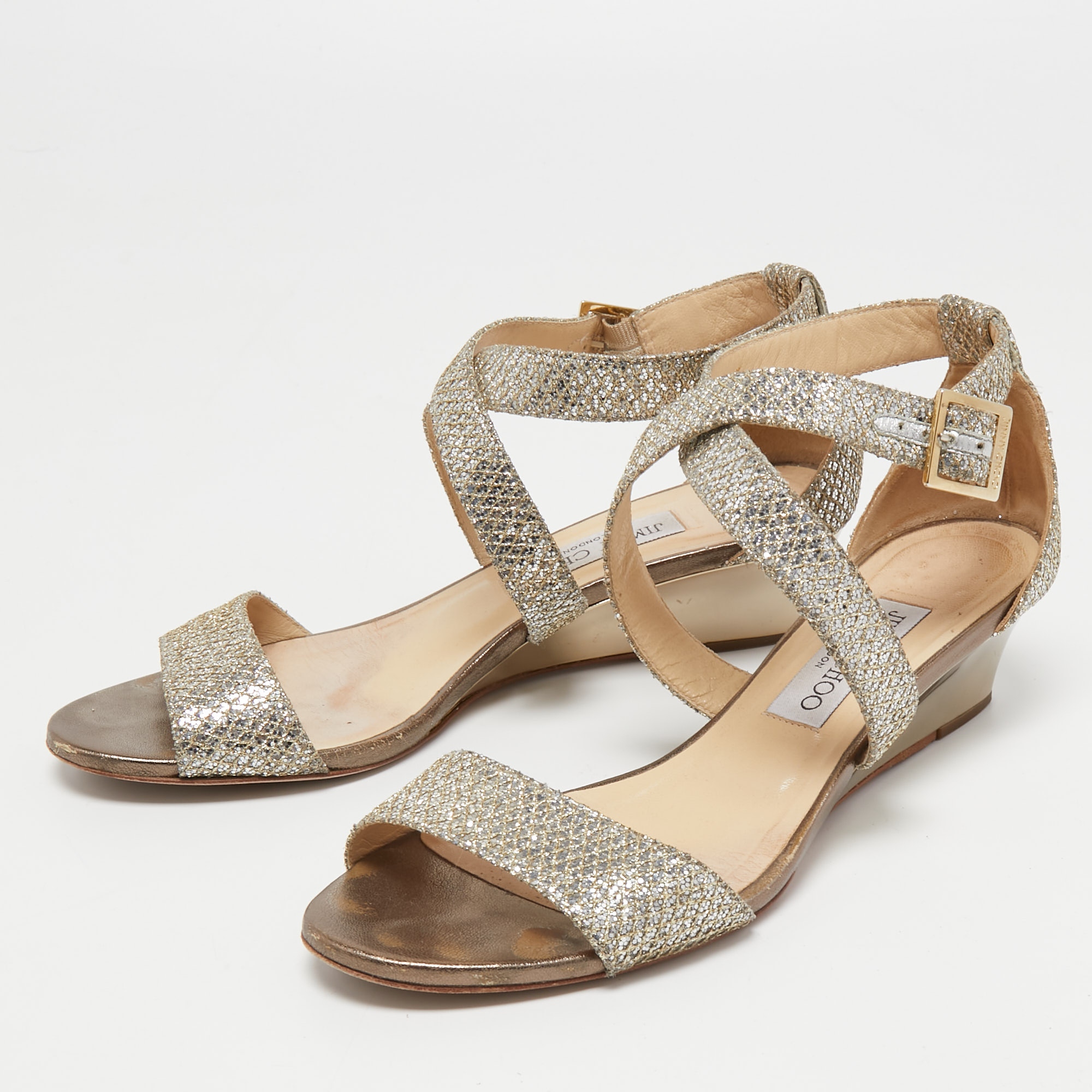 

Jimmy Choo Gold/Silver Lurex Fabric Fearne Sandals Size