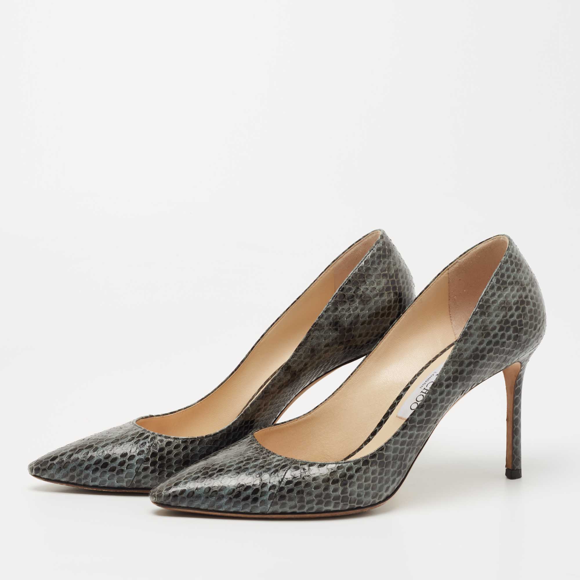 

Jimmy Choo Grey/Black Snakeskin Romy Pumps Size