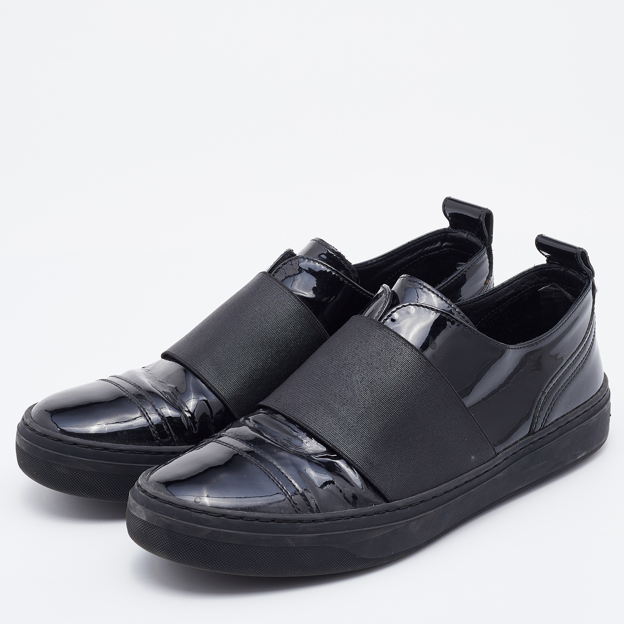 

Jimmy Choo Black Patent Leather and Stretch Band Slip On Sneakers Size