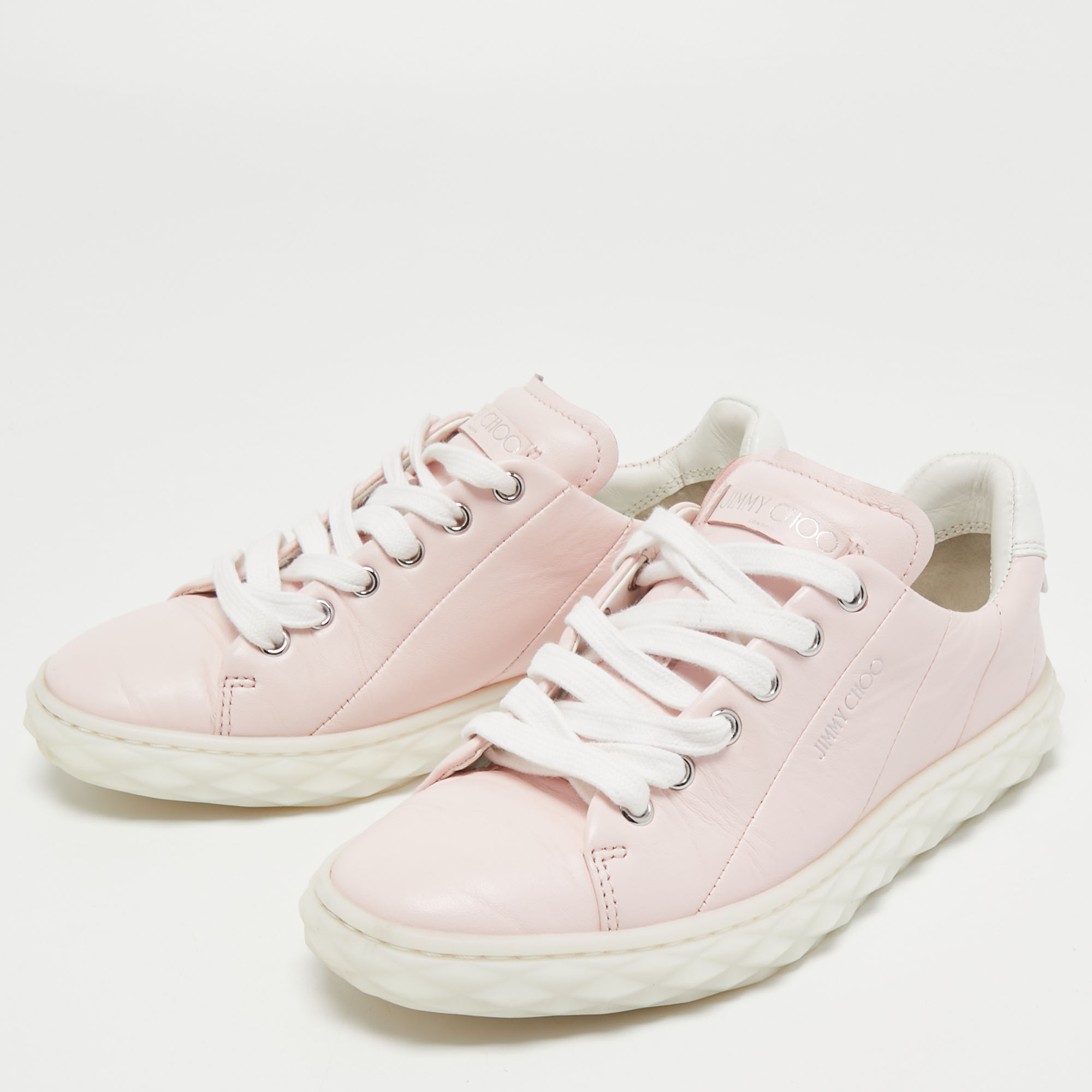 

Jimmy Choo Pink Leather Diamond Sneakers Size