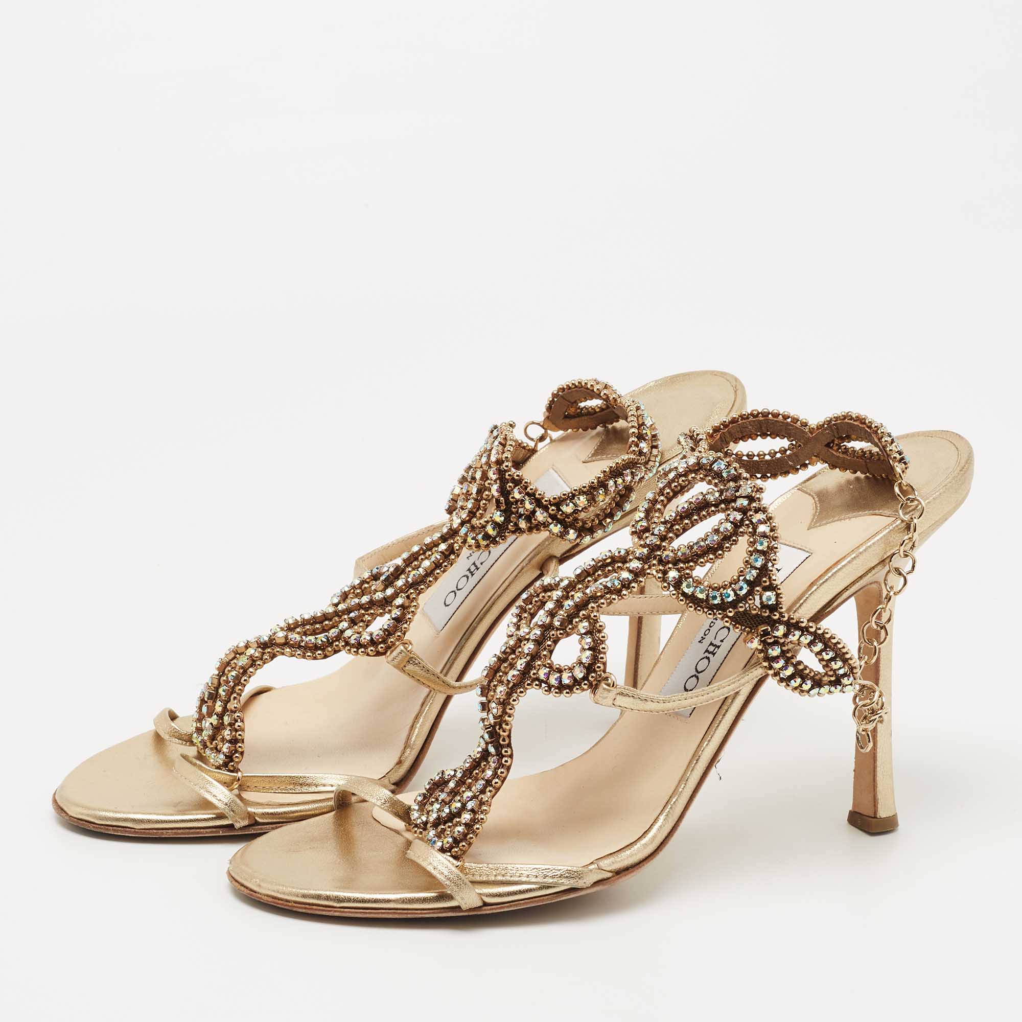 

Jimmy Choo Metallic Gold Leather Ankle Strap Sandals Size, Multicolor