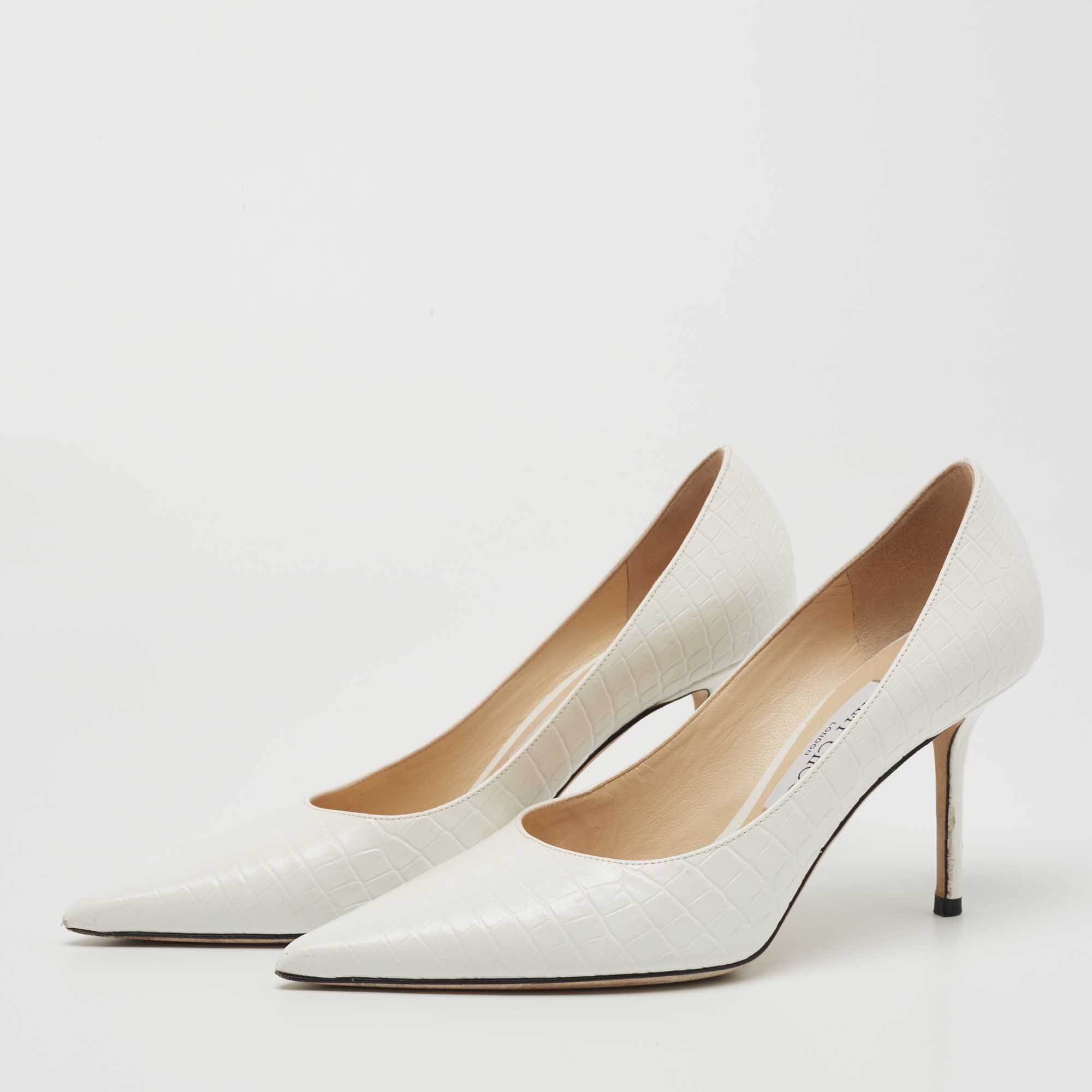 

Jimmy Choo White Croc Embossed Leather Love Pumps Size
