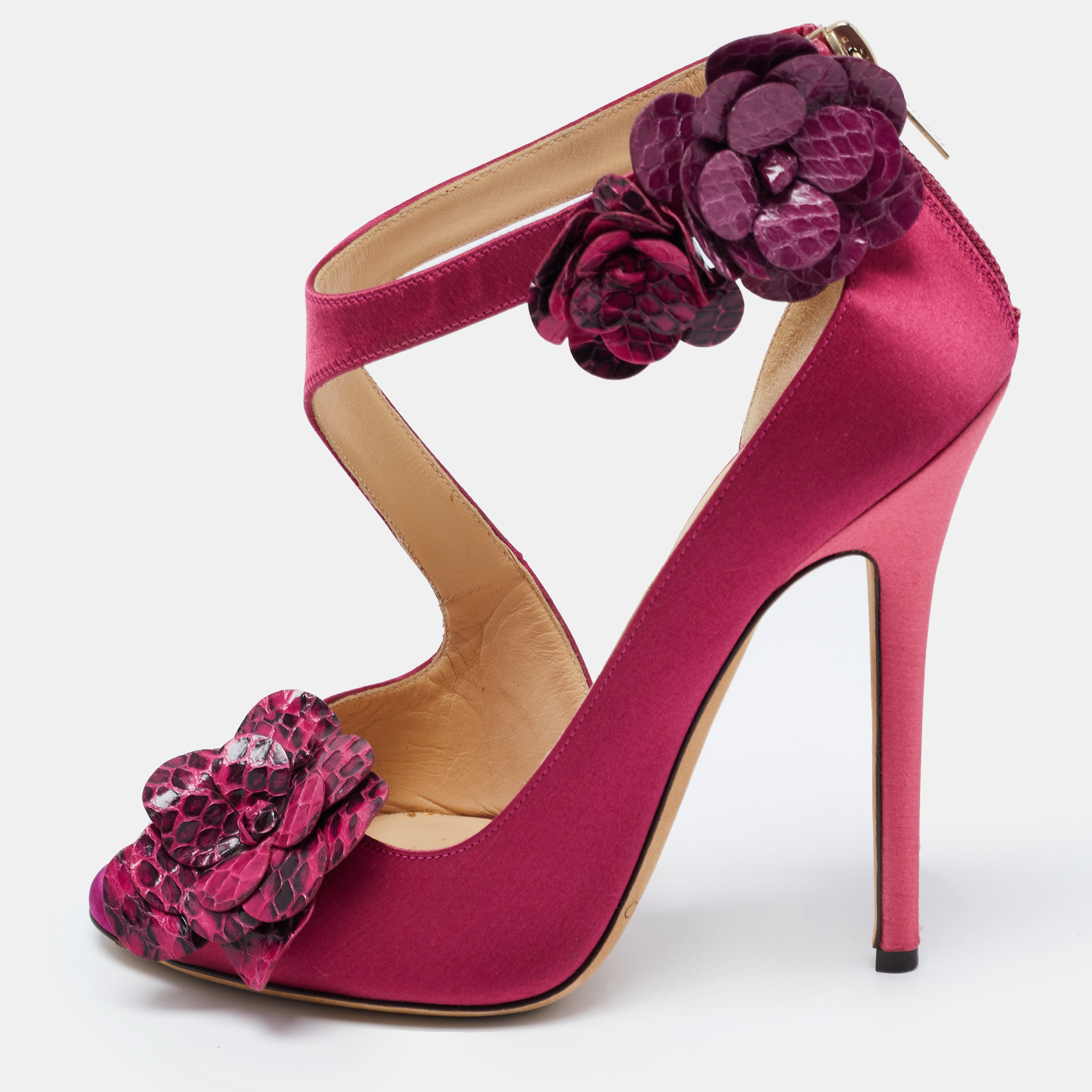 

Jimmy Choo Pink Satin and Python Vera Sandals Size