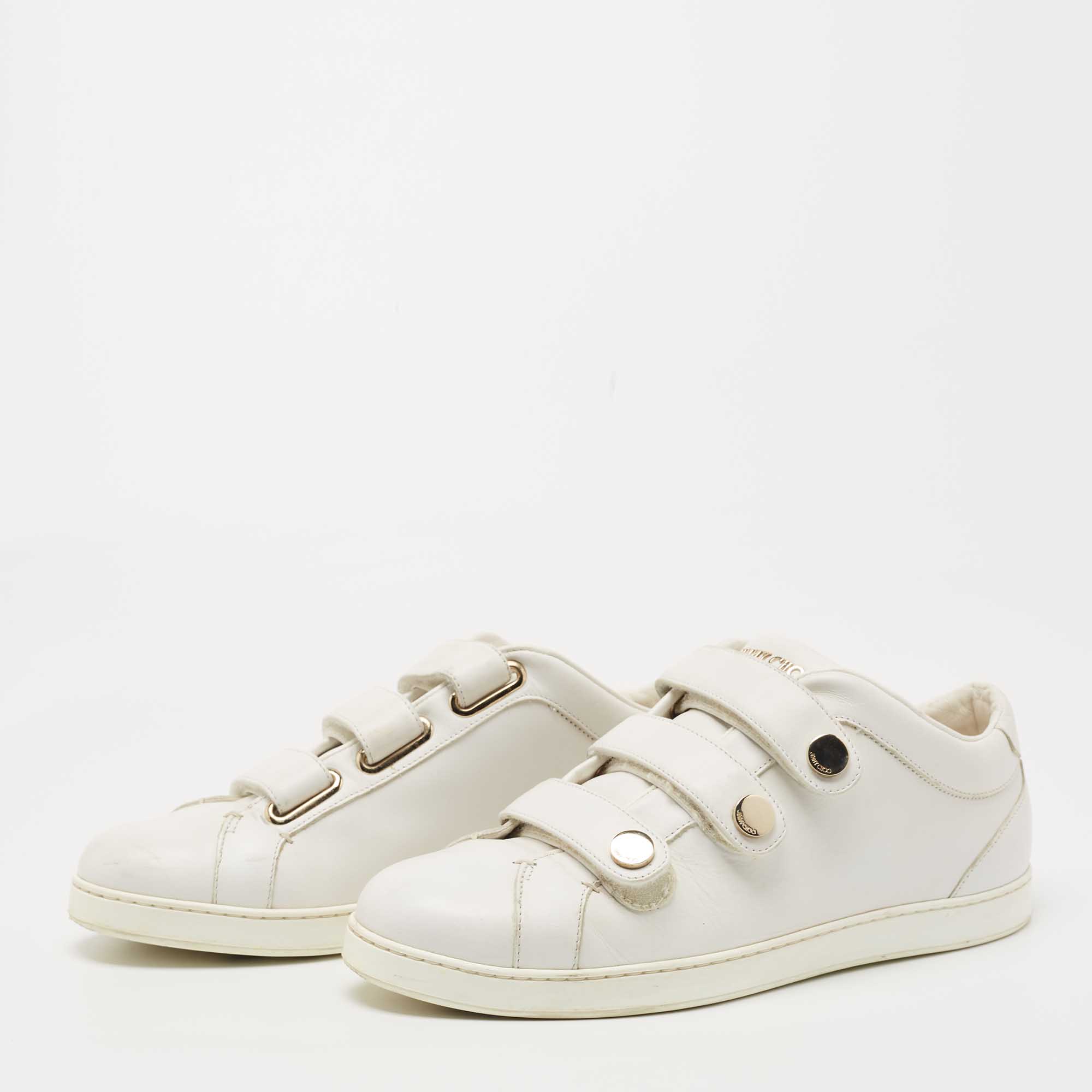 

Jimmy Choo White Leather NY Studded Strap Low Top Sneakers Size