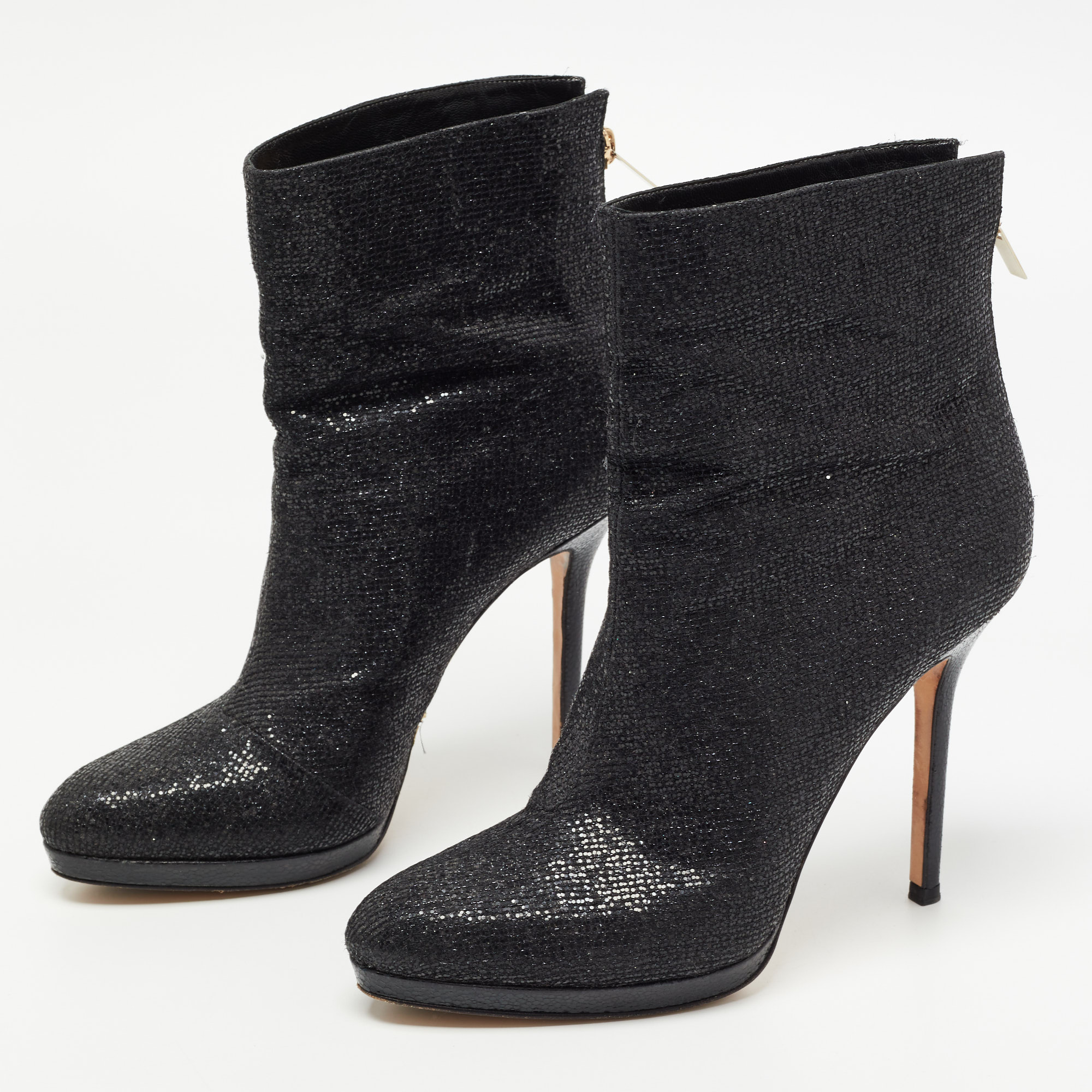 

Jimmy Choo Black Glitter Platform Ankle Booties Size