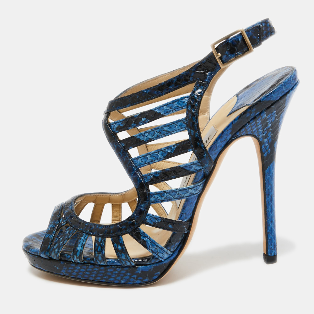 

Jimmy Choo Blue Python Keenan Platform Sandals Size