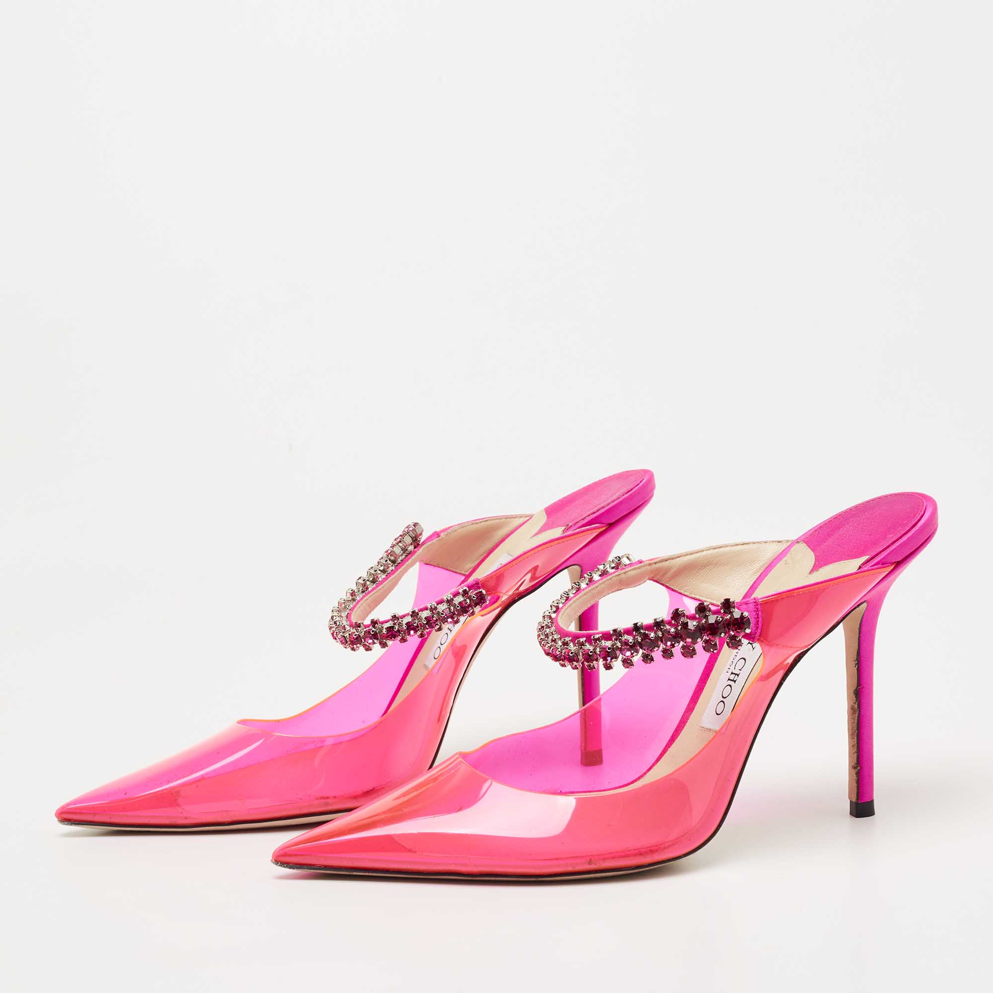 

Jimmy Choo Pink PVC Bing Mules Size