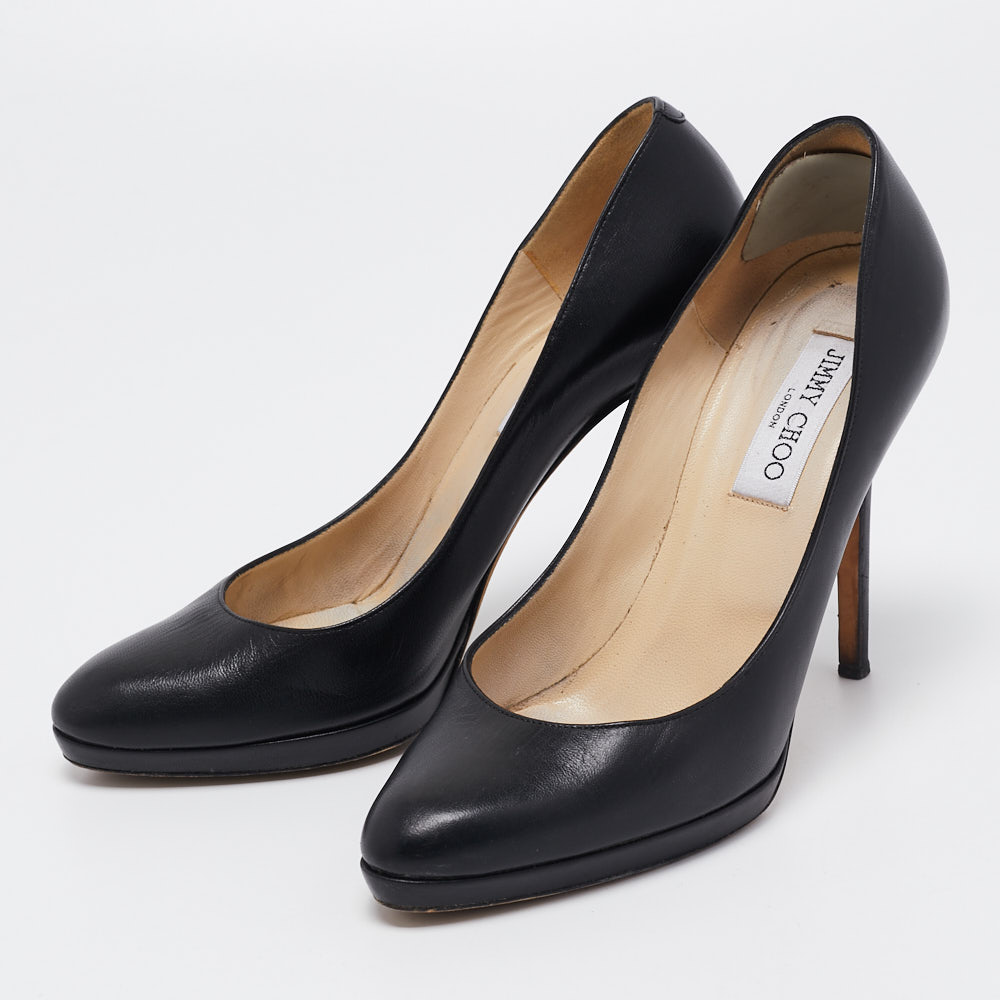 

Jimmy Choo Black Leather Platform Pumps Size