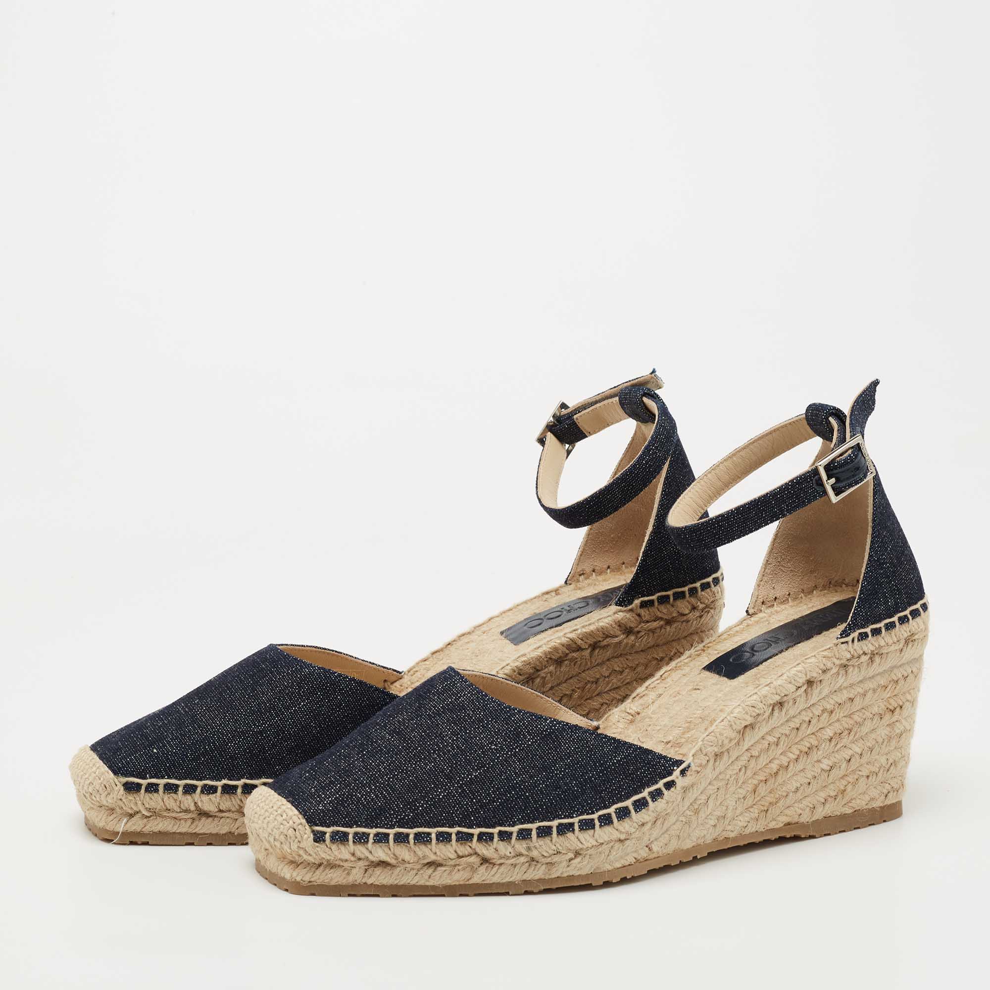 

Jimmy Choo Black Denim Wedge Ankle Strap Sandals Size