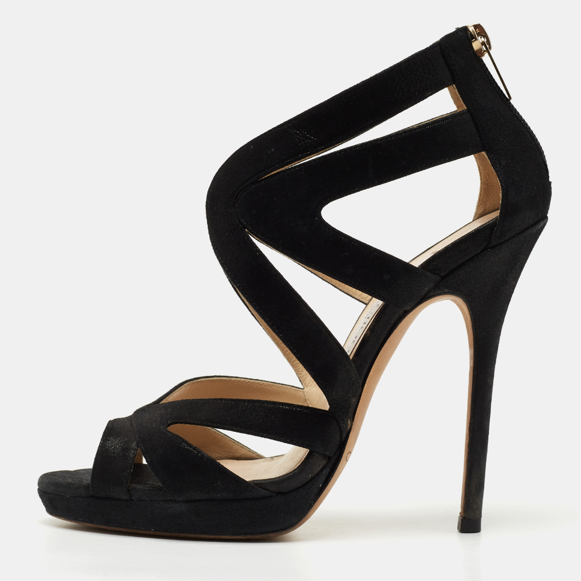 Pre-owned Jimmy Choo Black Suede Strappy Sandals Size 36