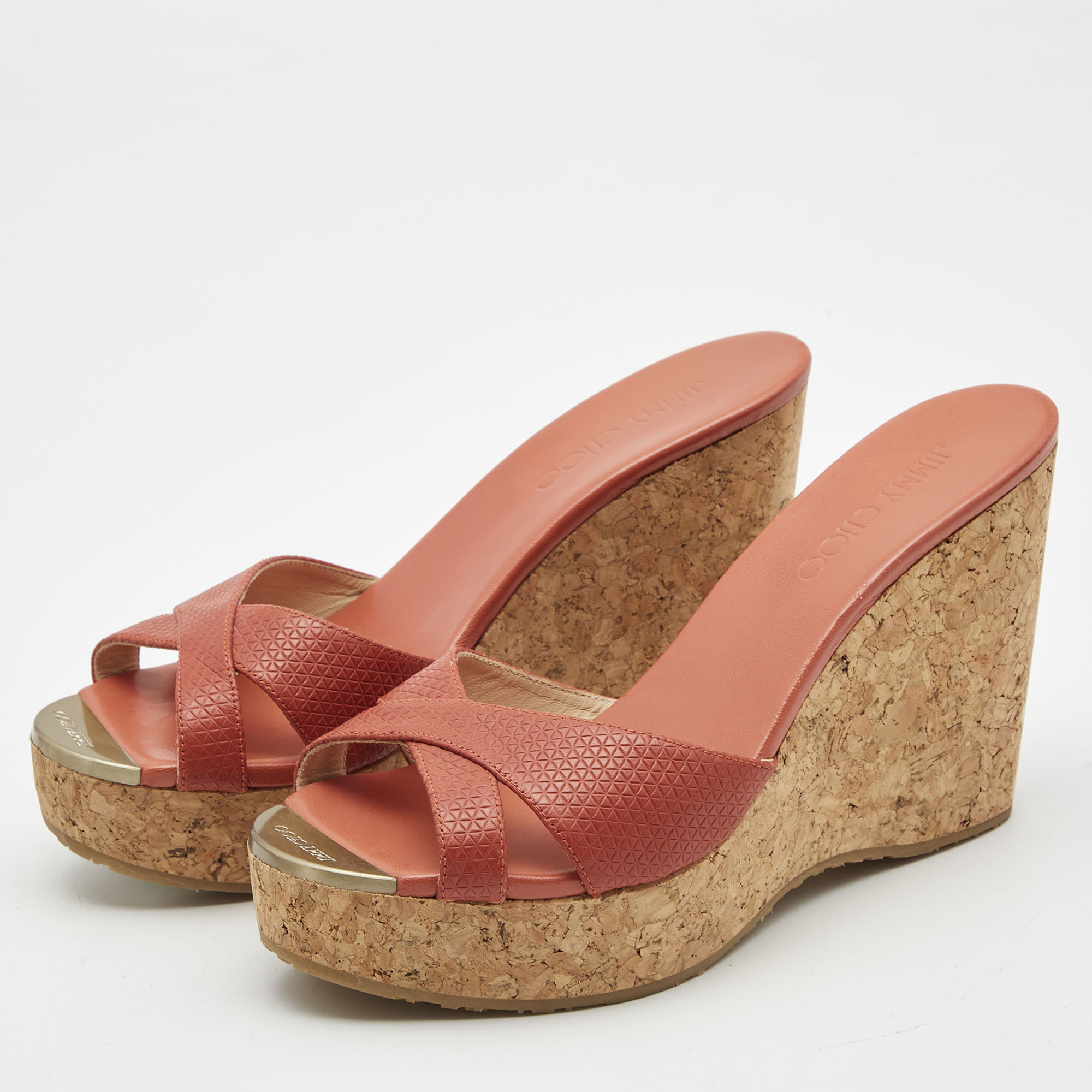 

Jimmy Choo Orange Leather Prima Sandals Size