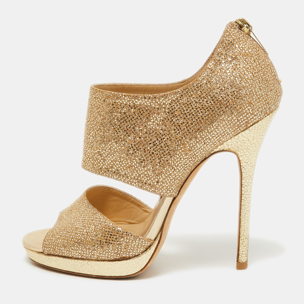 Pre-owned Jimmy Choo Gold Glitter Private Platform Sandals Size 37