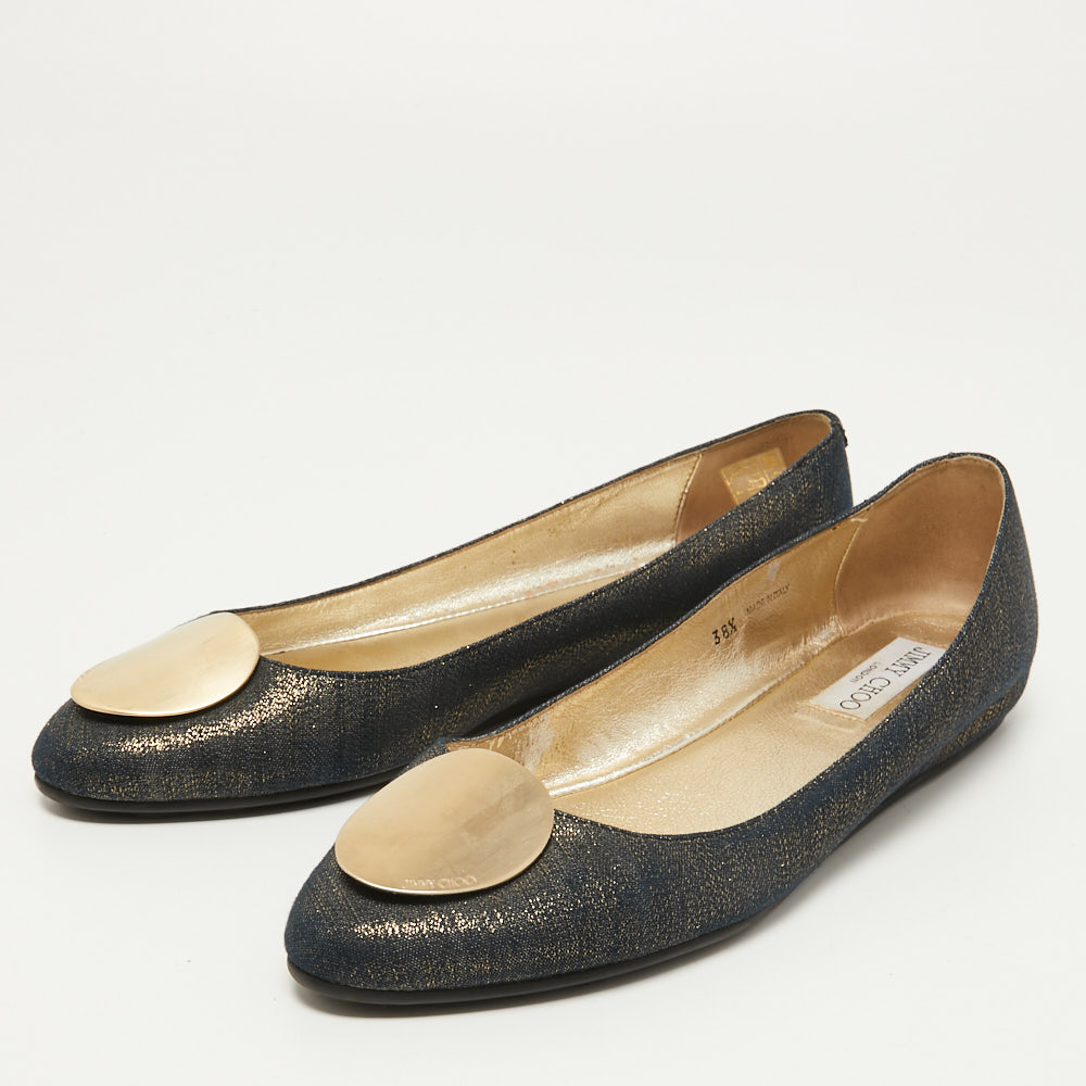 

Jimmy Choo Navy Blue Canvas Ballet Flats Size