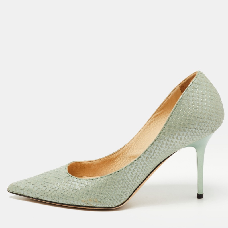 

Jimmy Choo Green Python Embossed Leather Romy Pumps Size