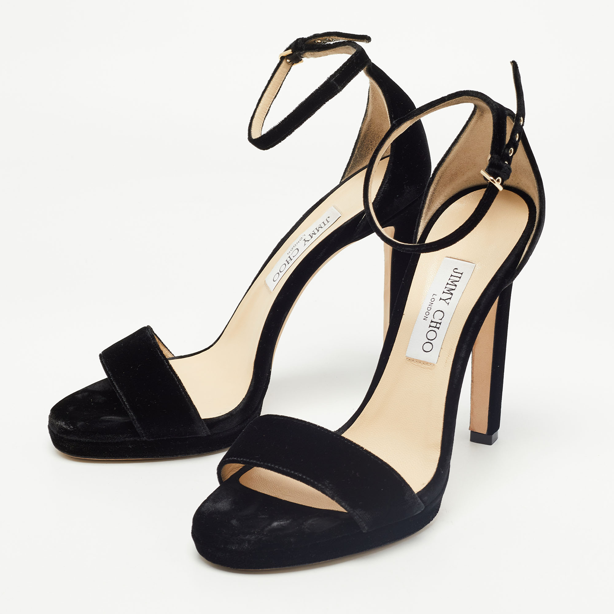 

Jimmy Choo Black Velvet Ankle Strap Sandals Size