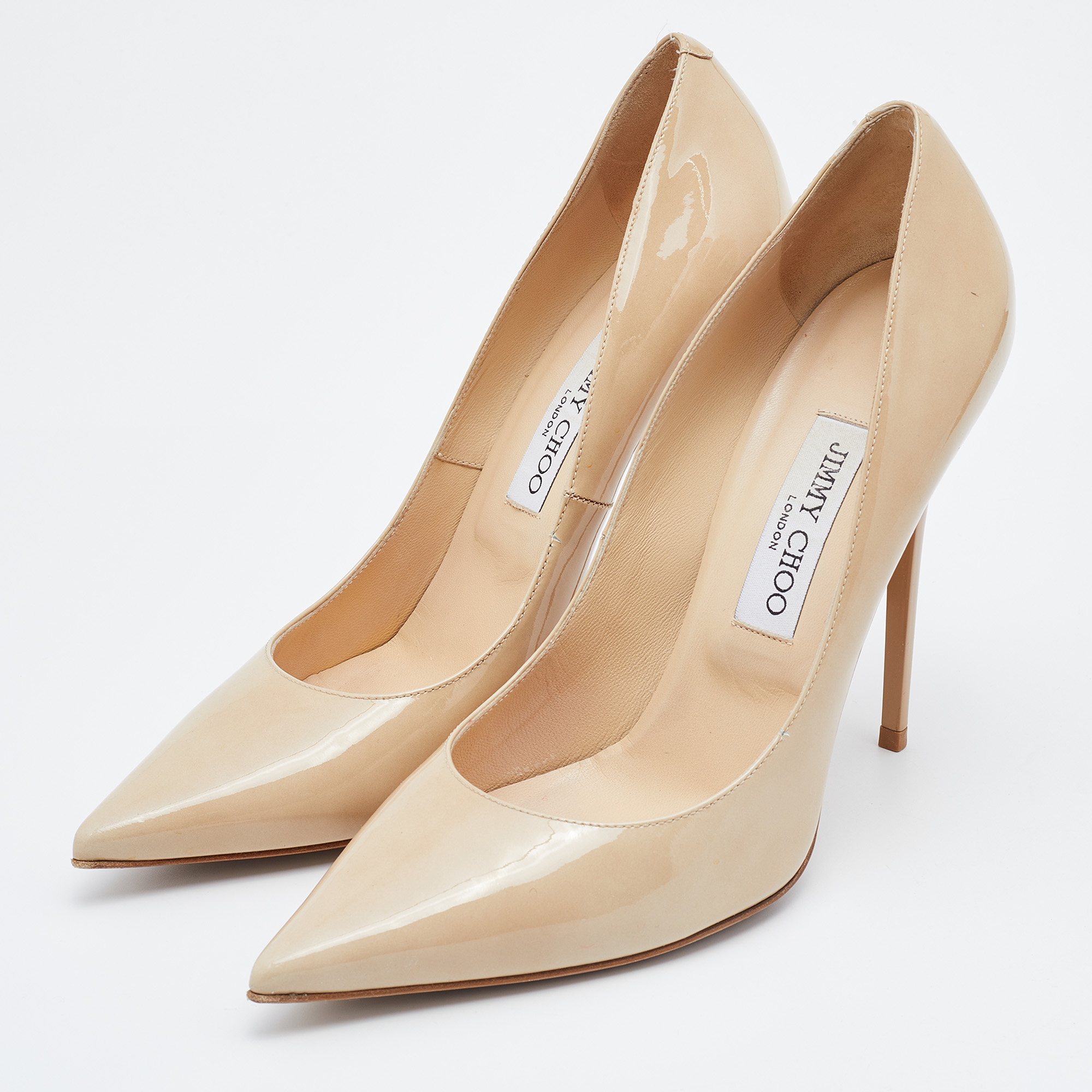 

Jimmy Choo Nude Beige Patent Leather Romy Pointed Toe Pumps Size
