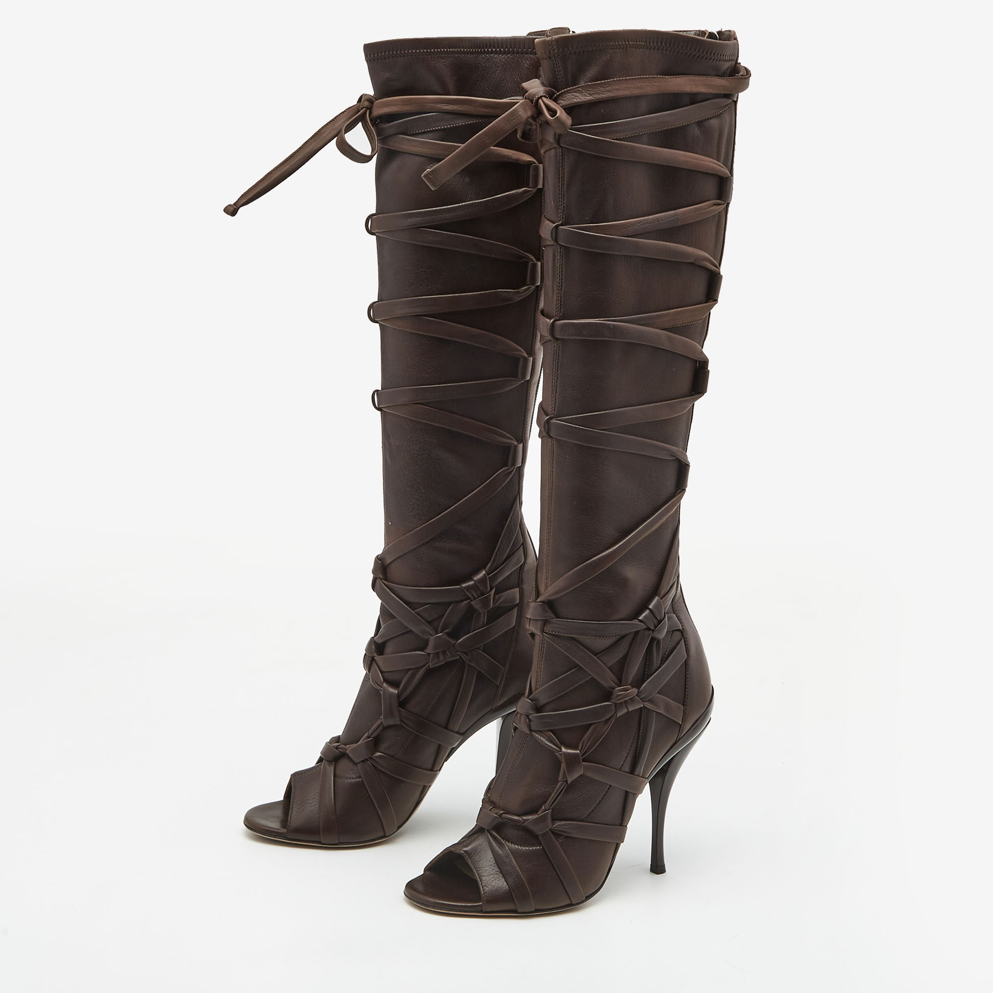 

Jimmy Choo Brown Leather Knee Length Boots Size