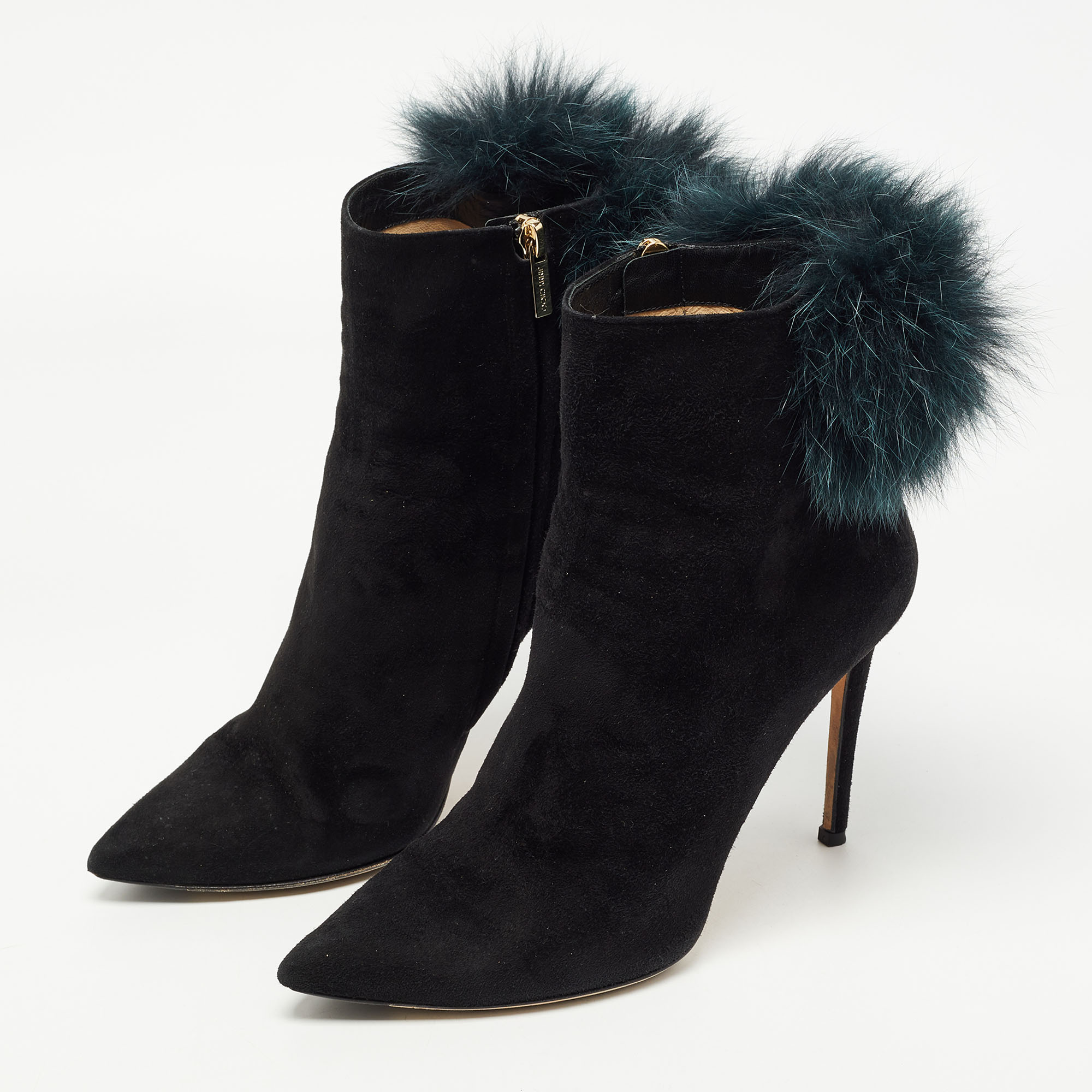 

Jimmy Choo Black Suede And Fox Fur Tesler Ankle Boots Size