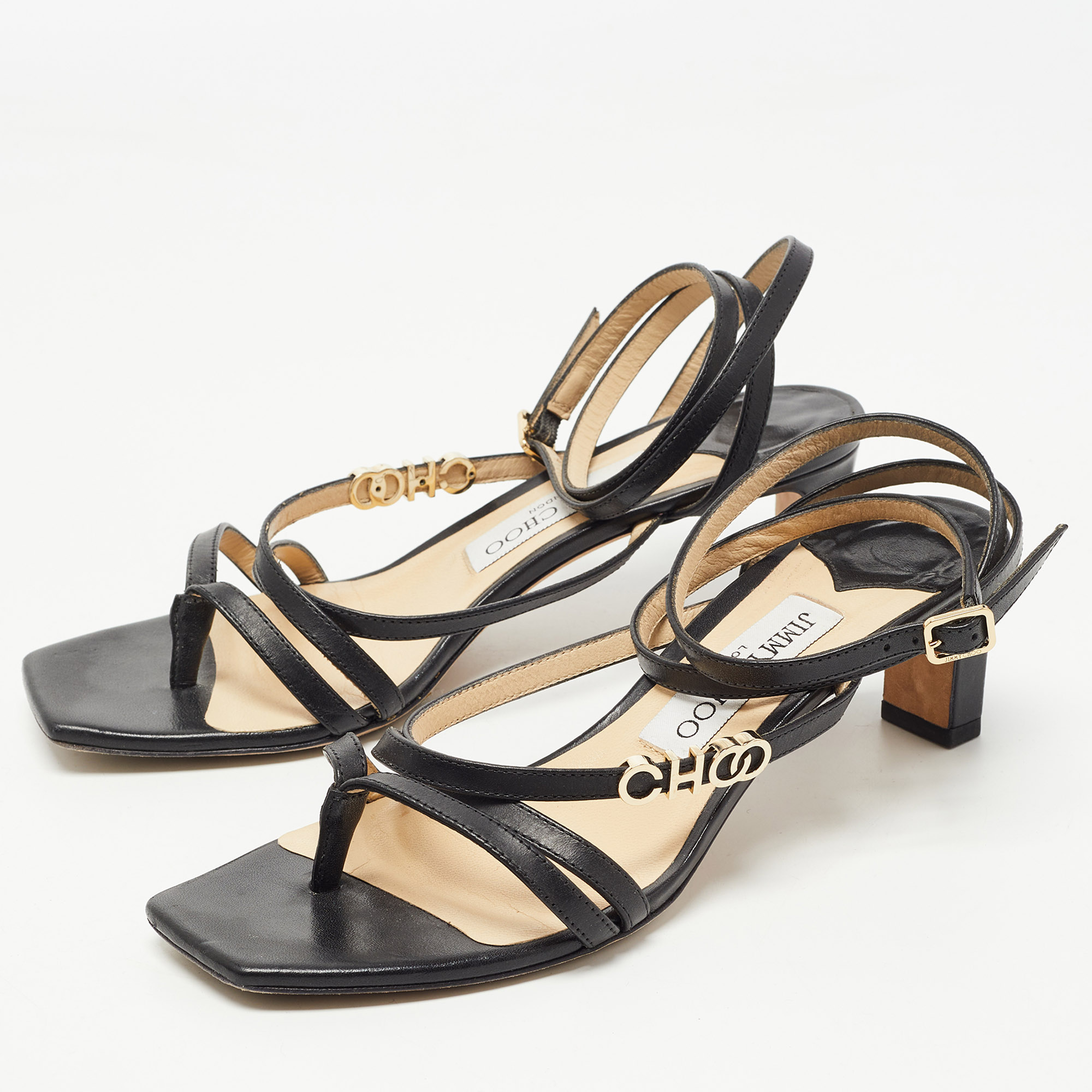 

Jimmy Choo Black Leather Ankle Strap Sandals Size