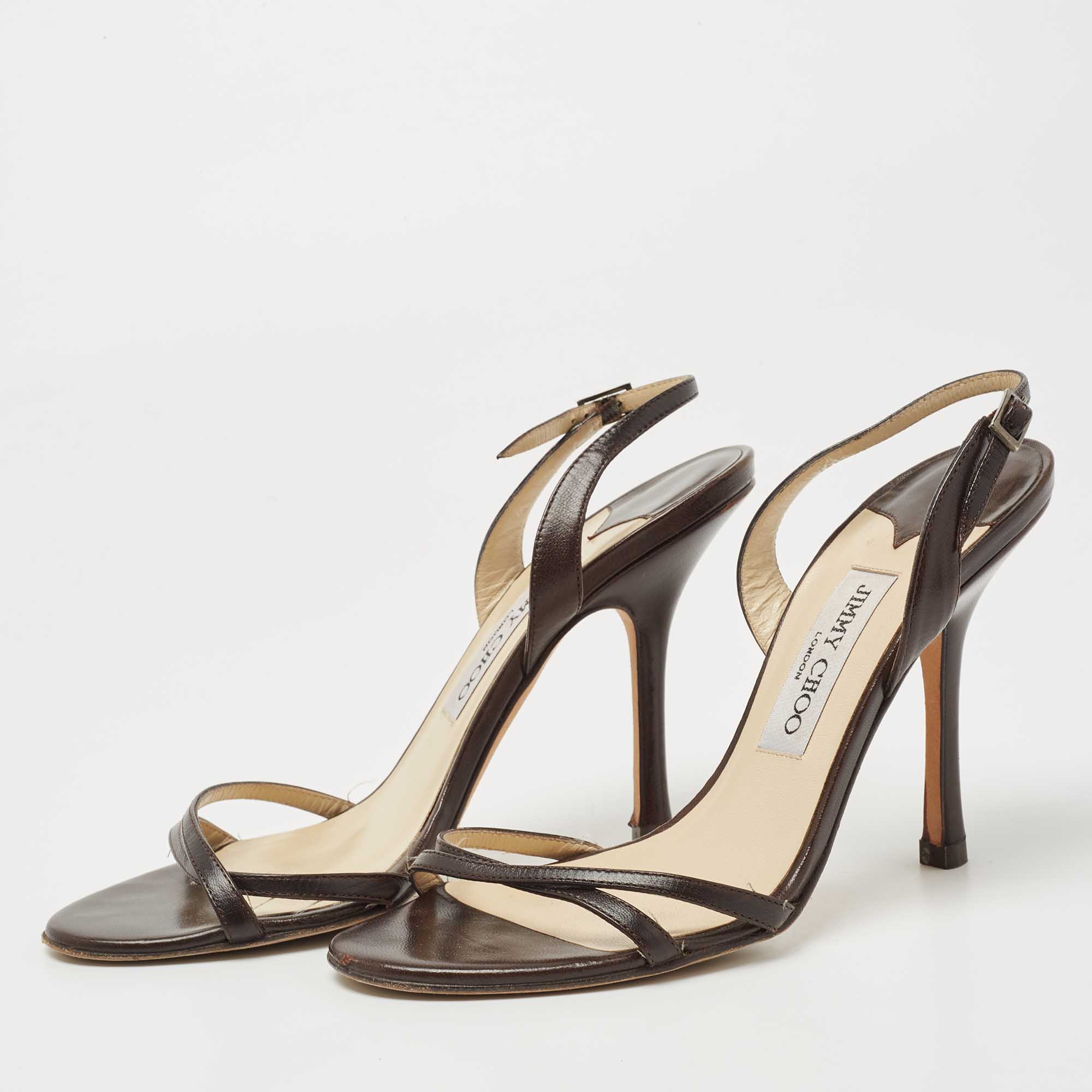 

Jimmy Choo Dark Brown Leather Indie Slingback Sandals Size