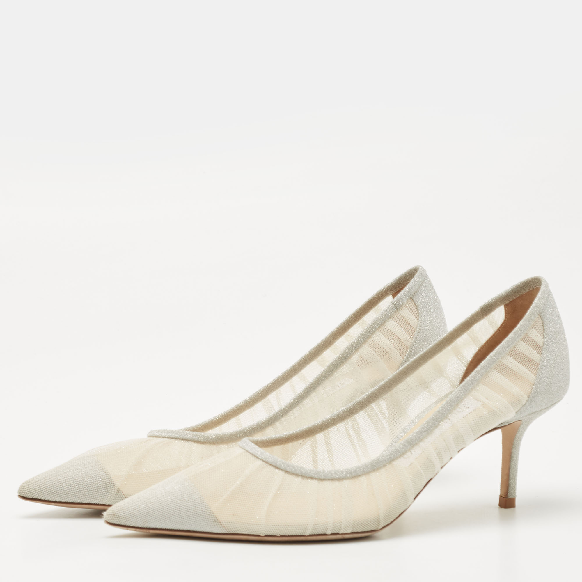 

Jimmy Choo Silver Mesh Glitter and Mesh Love Pumps Size