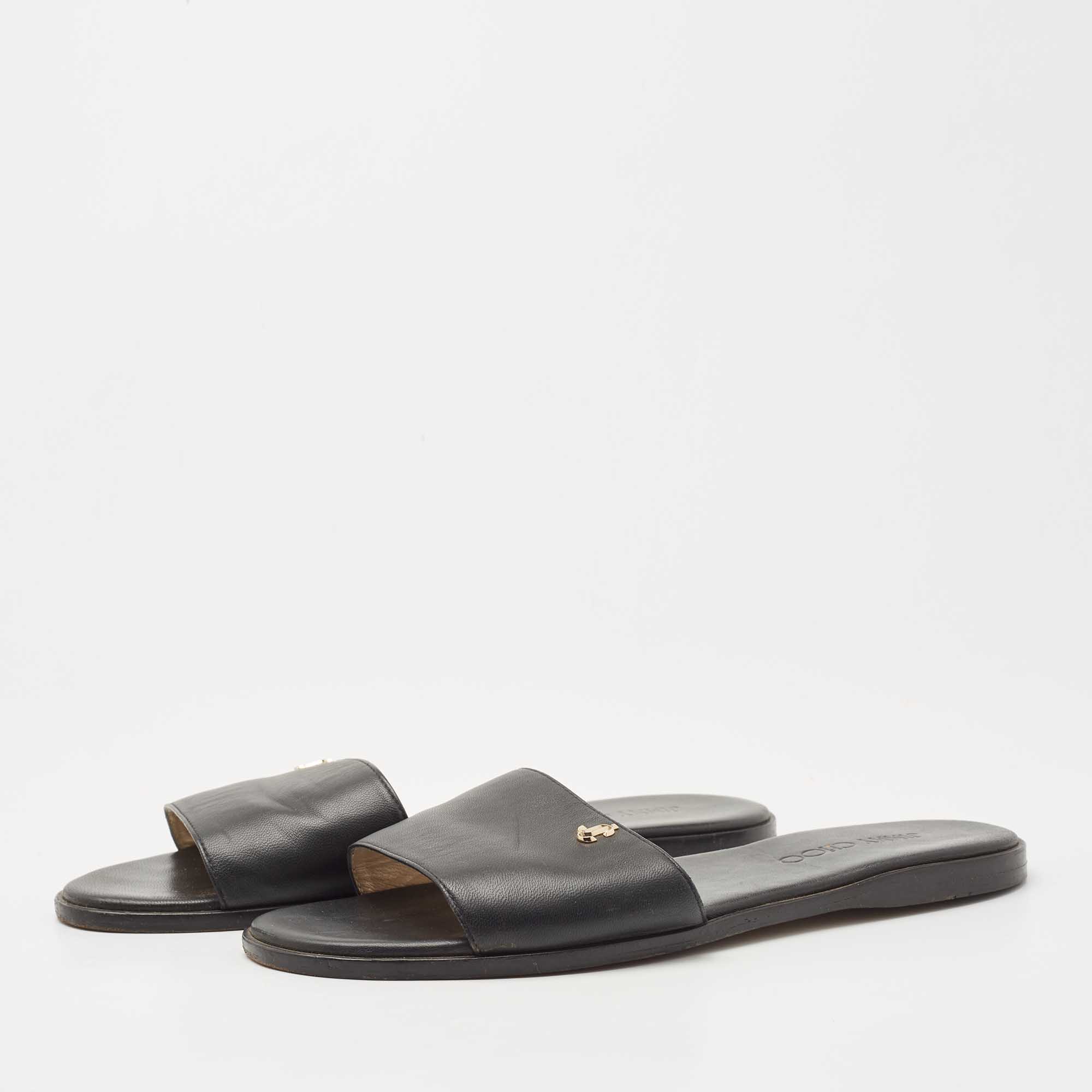 

Jimmy Choo Black Leather Minea Flat Slides Size