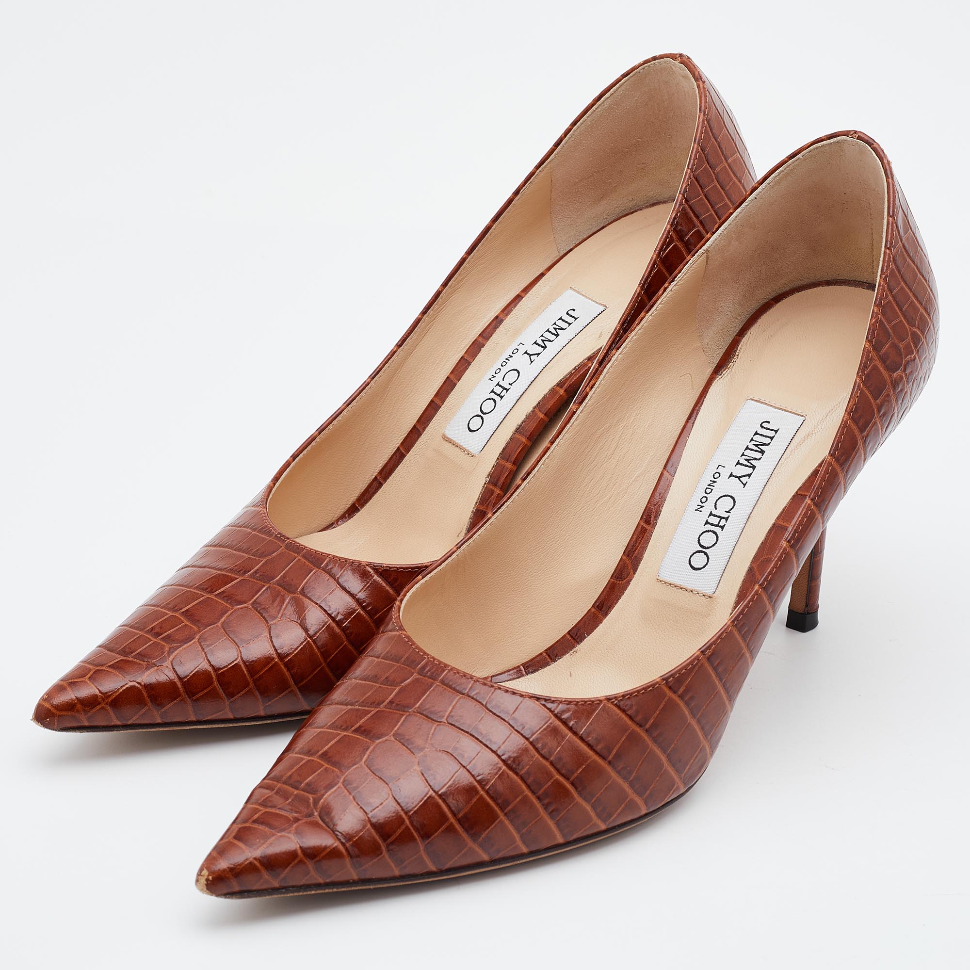 

Jimmy Choo Brown Croc Embossed Leather Love Pumps Size