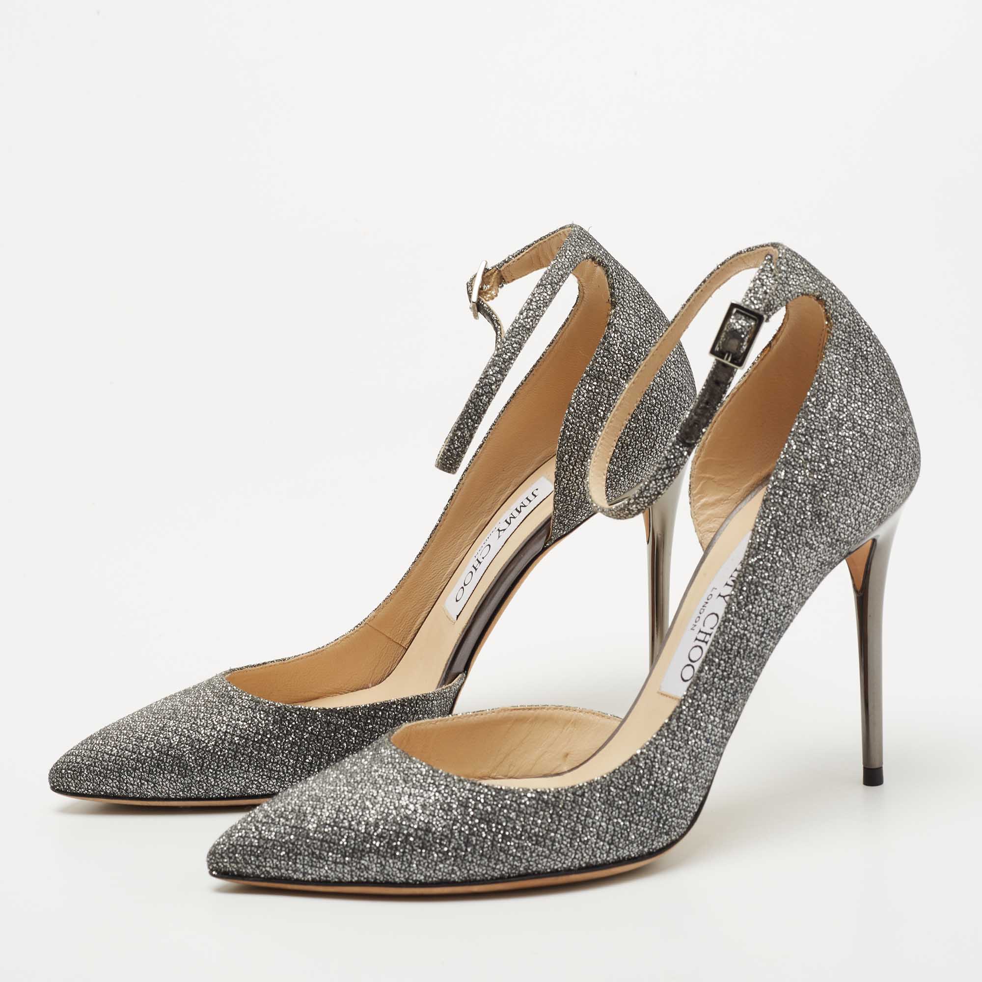 

Jimmy Choo Metallic Glitter Lucy Ankle Strap Pumps Size