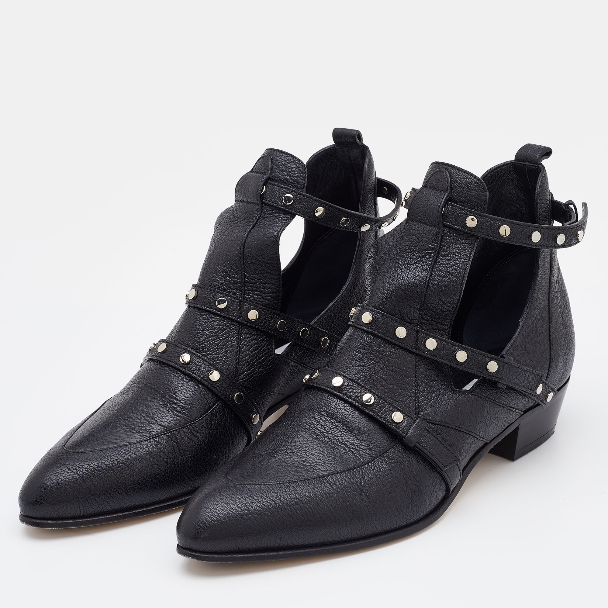 

Jimmy Choo Black Leather Studded Detail Ankle Boots Size