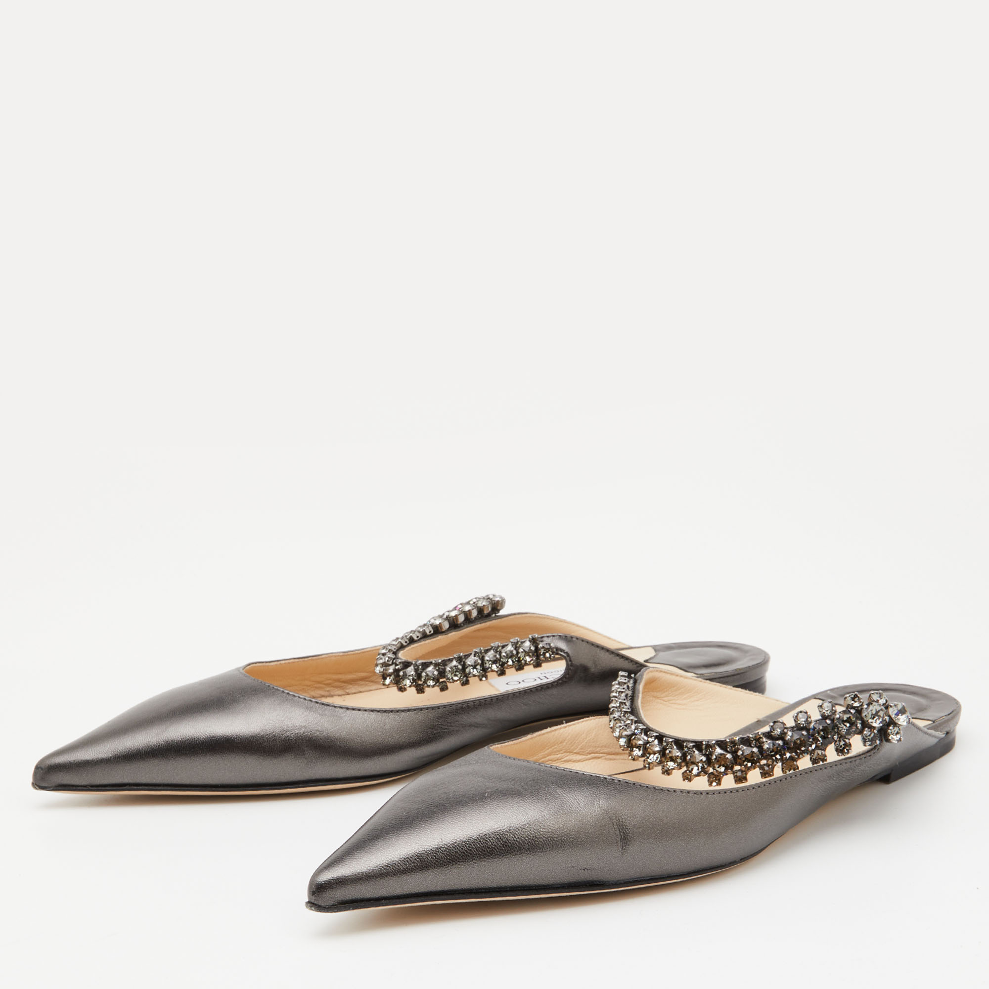 

Jimmy Choo Metallic Leather Pointed Toe Mules Size