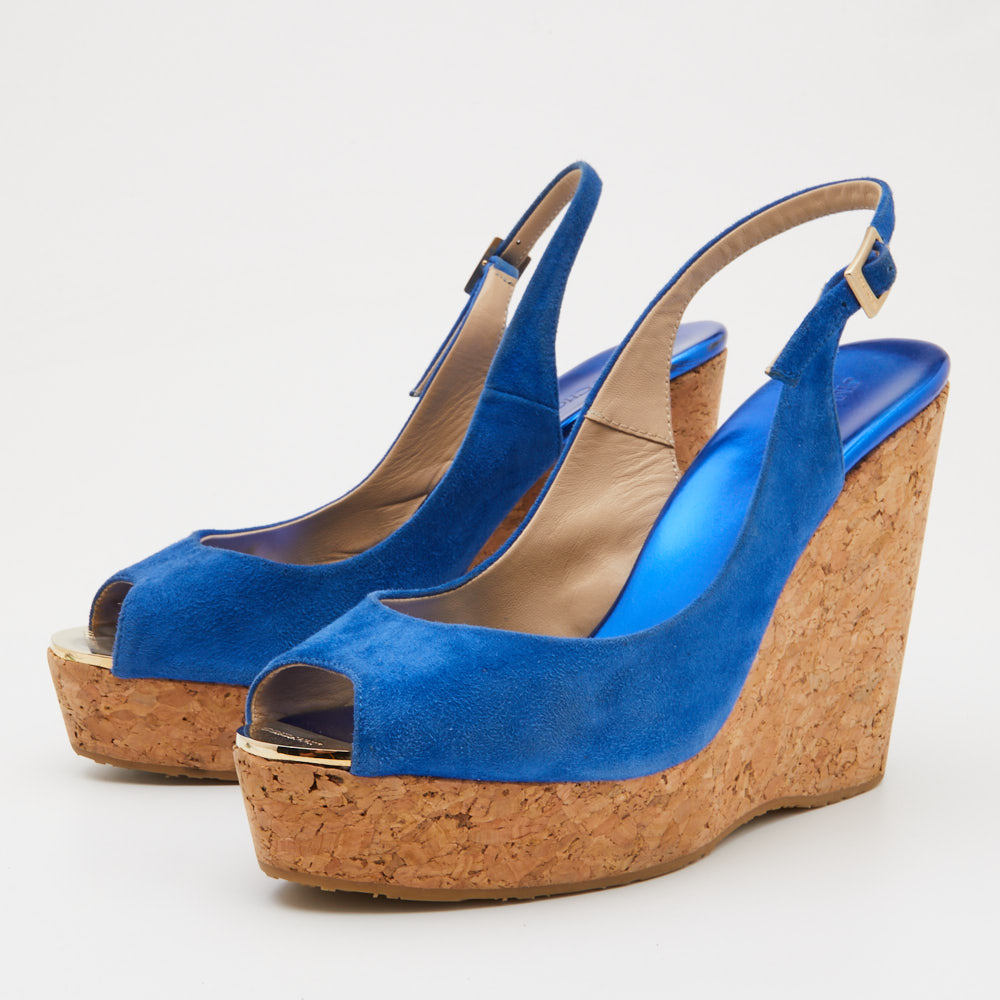 

Jimmy Choo Blue Suede Prova Wedge Sandals Size