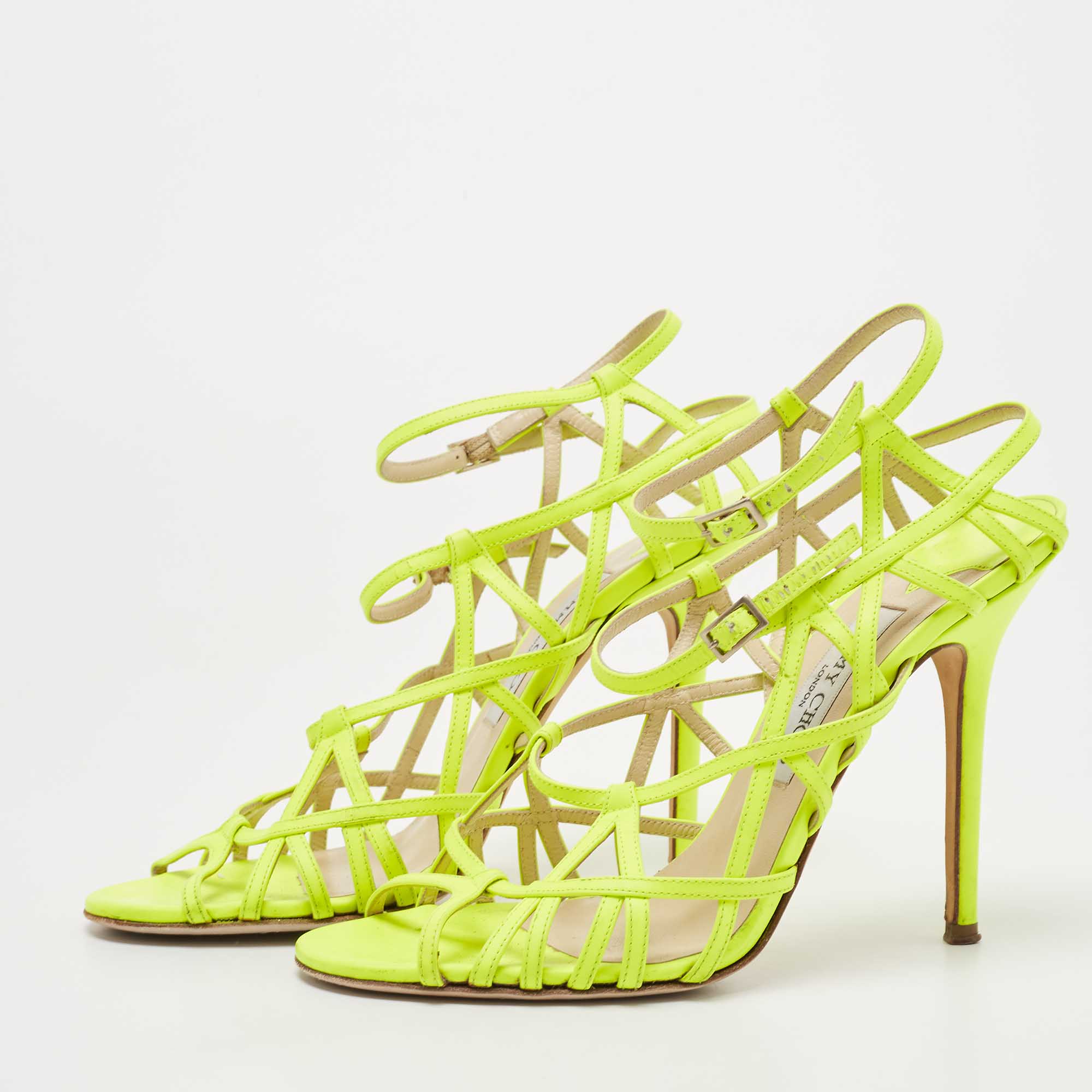 

Jimmy Choo Neon Green Leather Strappy Sandals Size