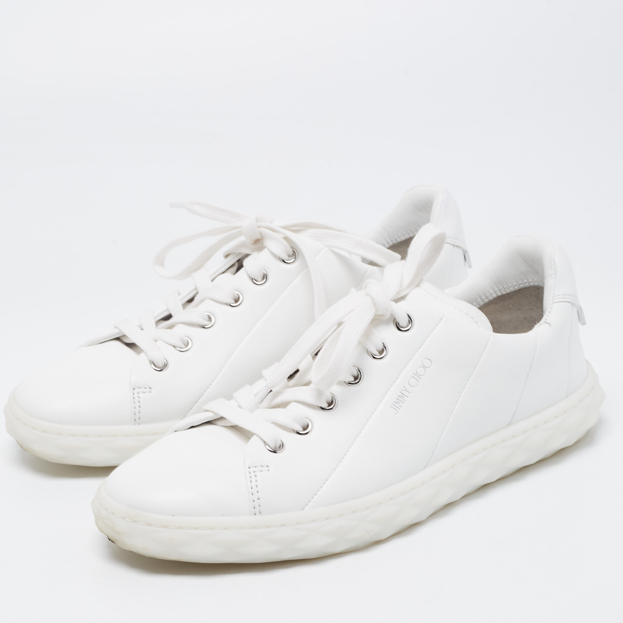 

Jimmy Choo White Leather Diamond Light Sneakers Size