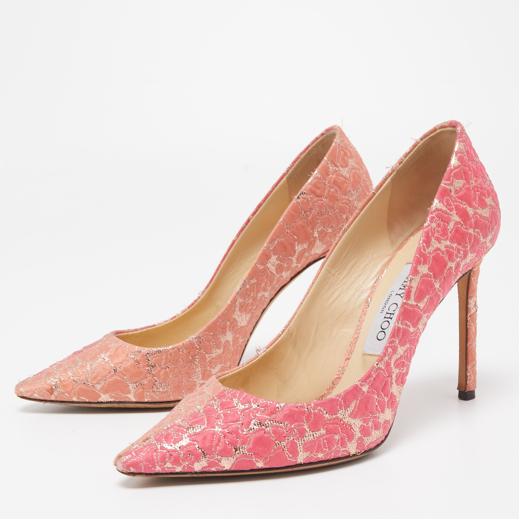 

Jimmy Choo Pink Lurex Fabric Pointed Toe Pumps Size