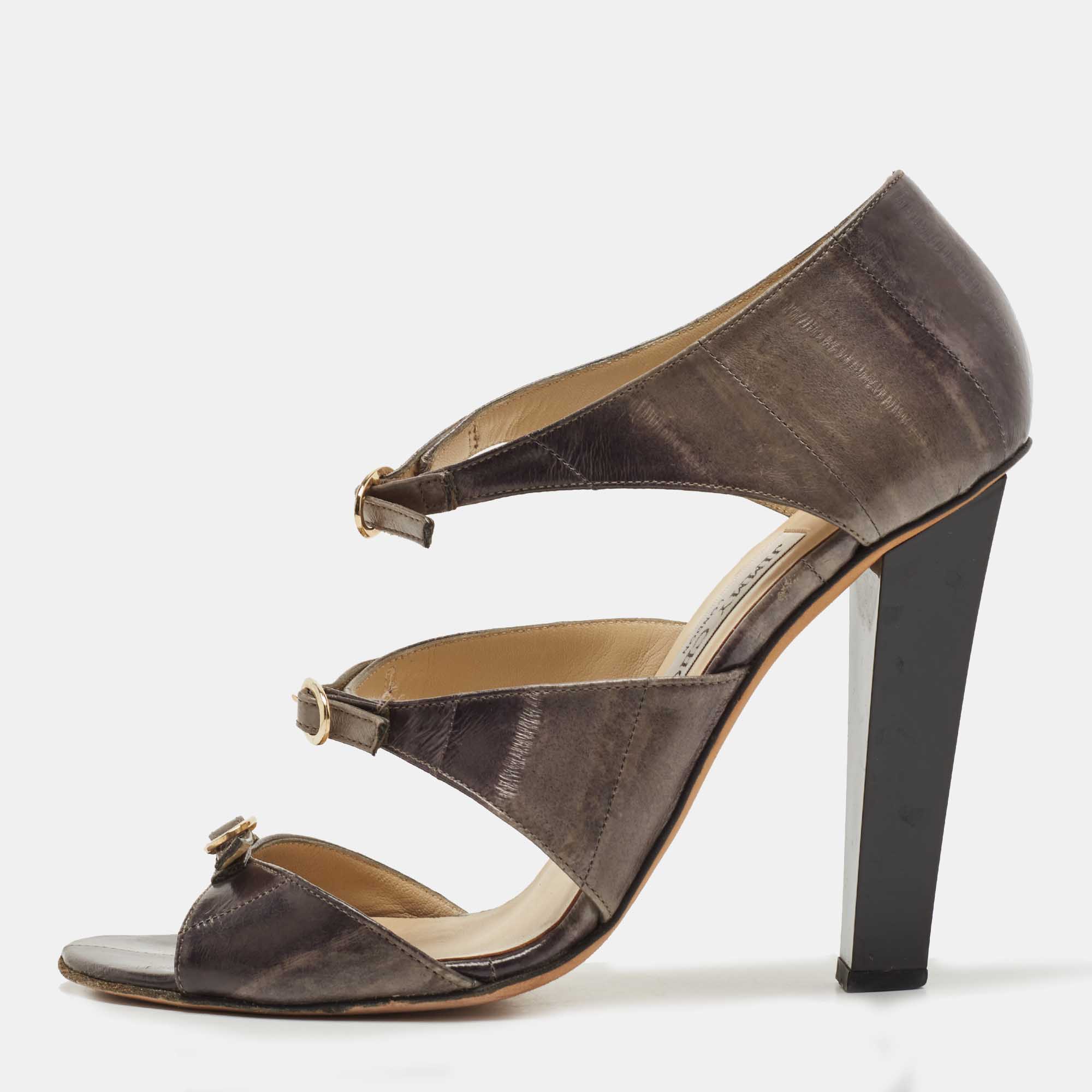 

Jimmy Choo Grey Eel Leather Sandals Size