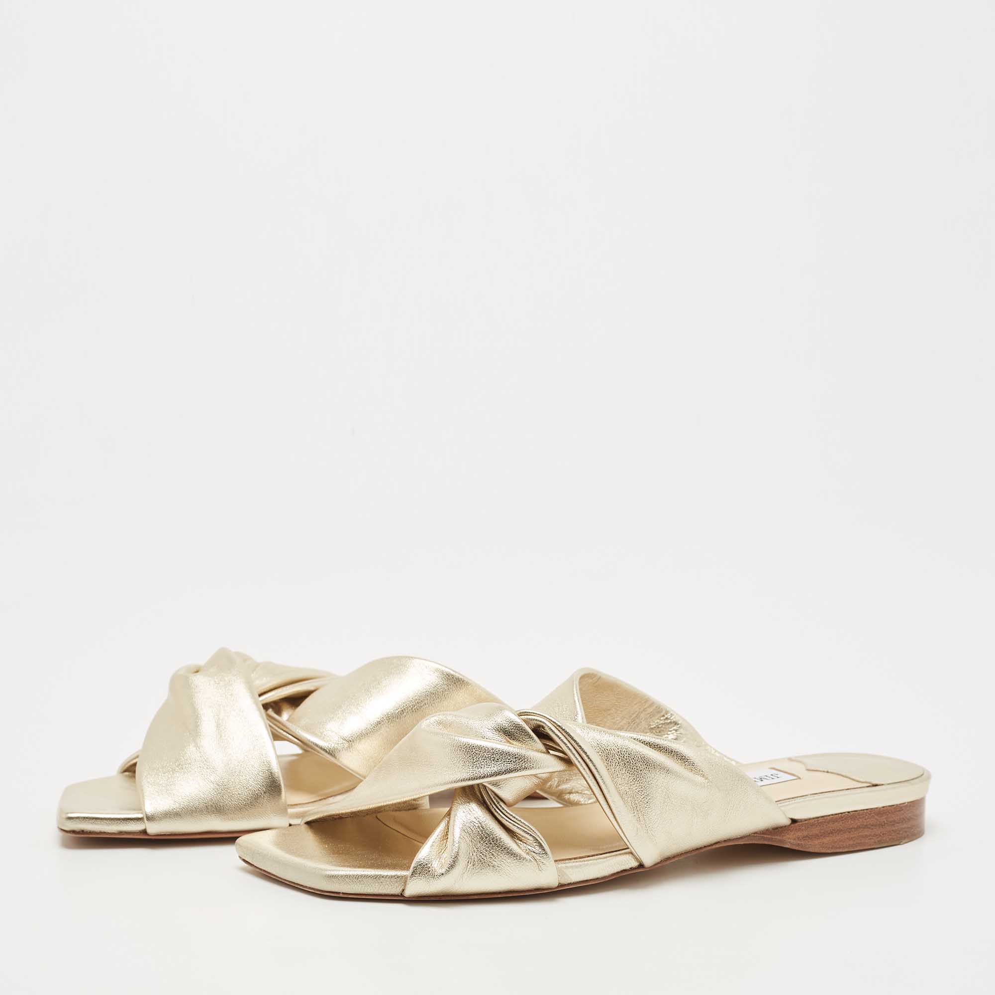 

Jimmy Choo Gold Leather Slide Flats Size, Metallic