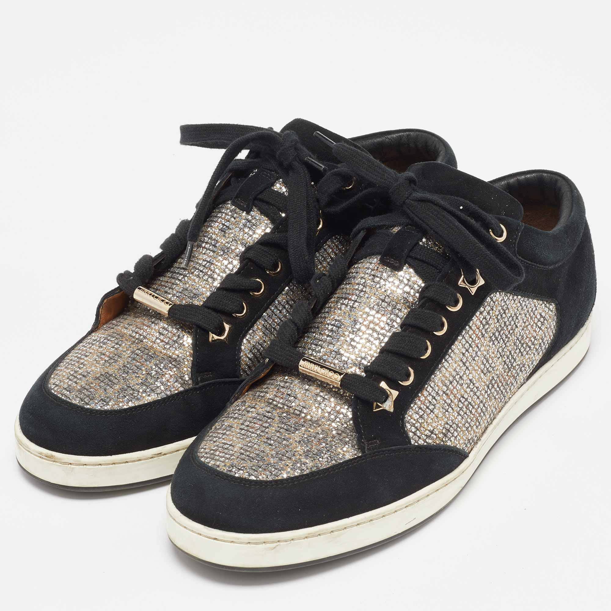 

Jimmy Choo Black Suede and Glitter Miami Low Top Sneakers Size