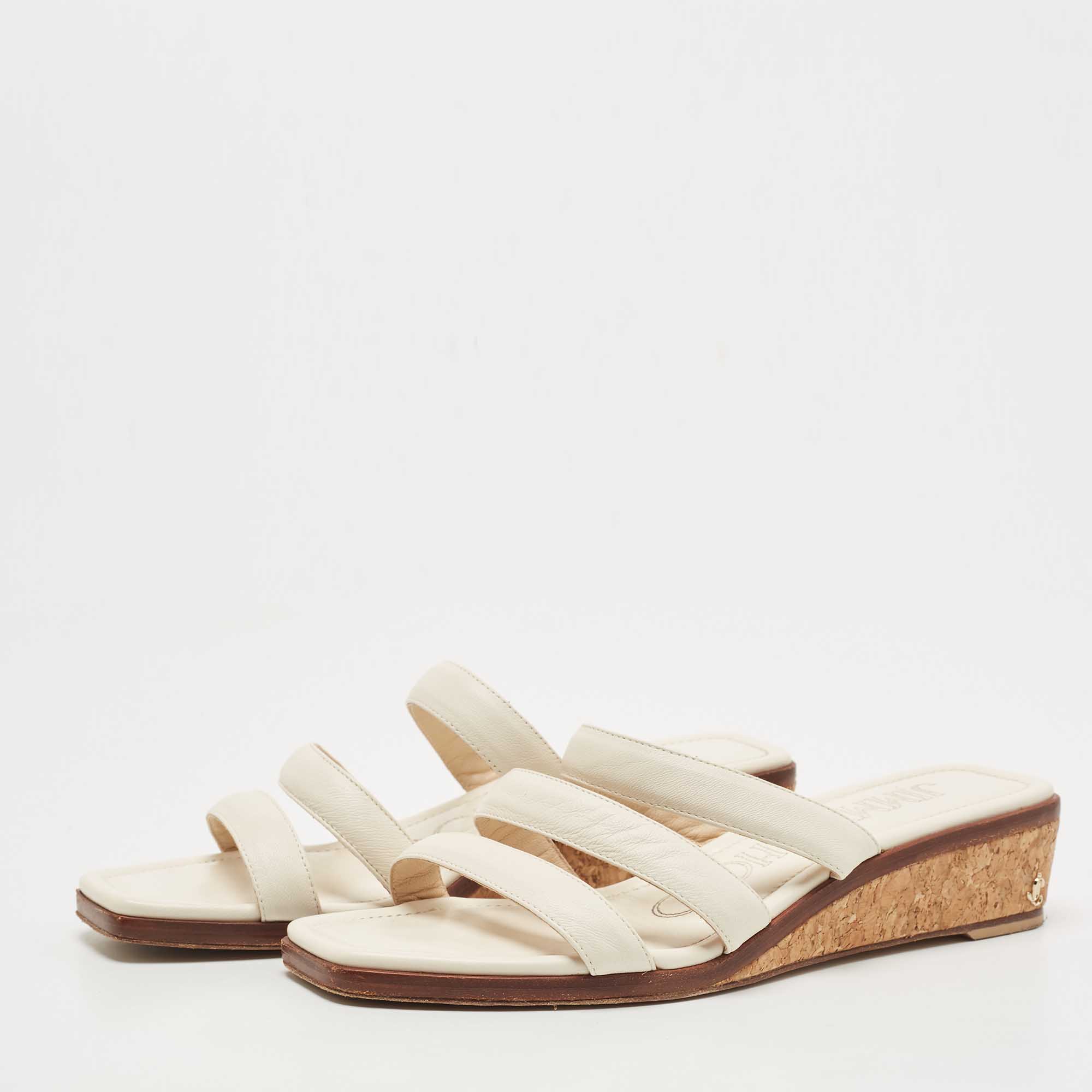 

Jimmy Choo Cream Leather Cork Wedge Slides Size