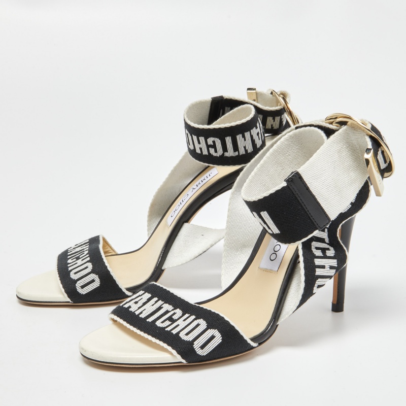 

Jimmy Choo Black/White Canvas and Leather Bailey Sandals Size