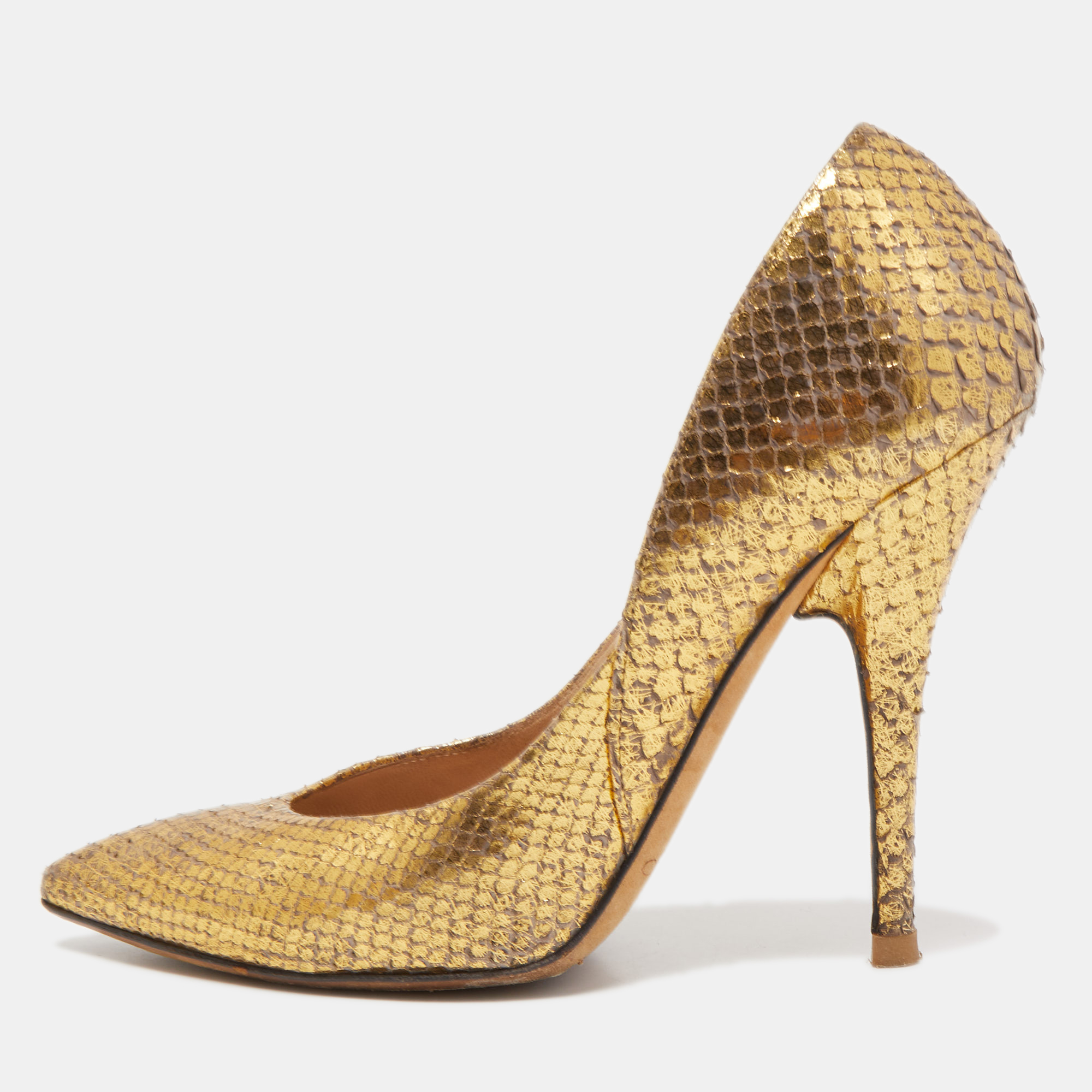 Pre-owned Jimmy Choo Gold Python Pumps Size 36.5