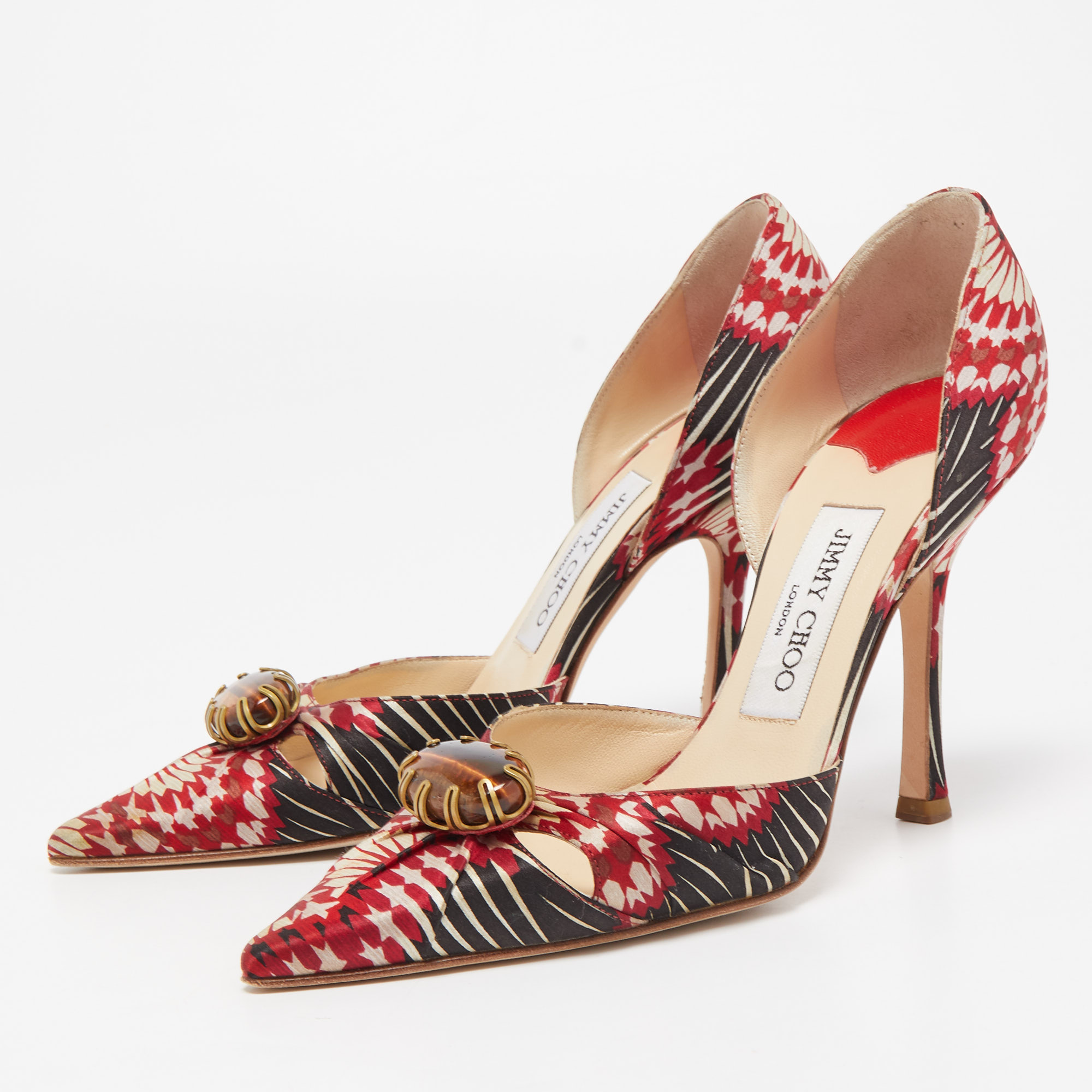 

Jimmy Choo Multicolor Floral Satin Ruby Cut Out D' Orsay Pointed Toe Pumps Size