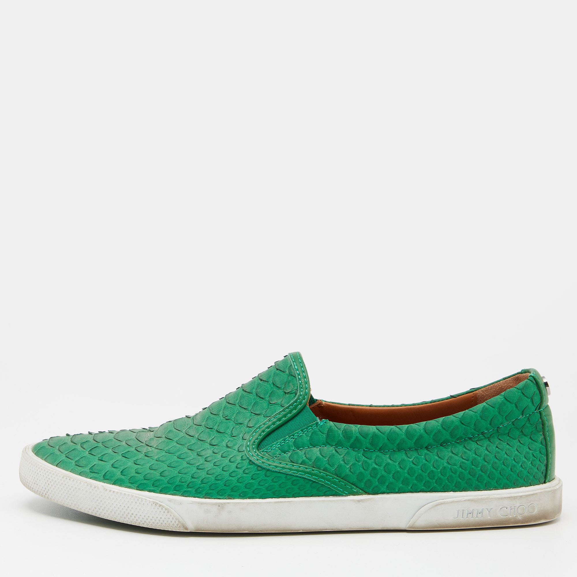 Pre-owned Jimmy Choo Green Python Slip On Sneakers Size 38.5