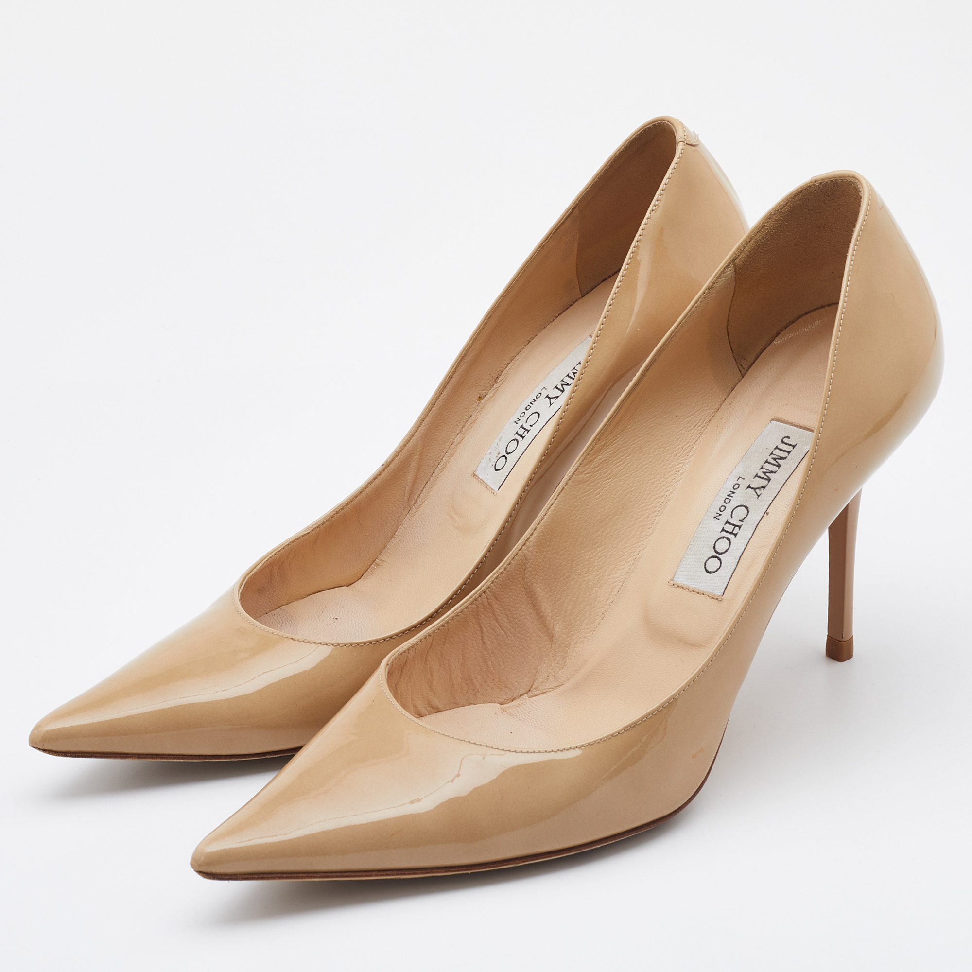 

Jimmy Choo Beige Patent Leather Love Pumps Size