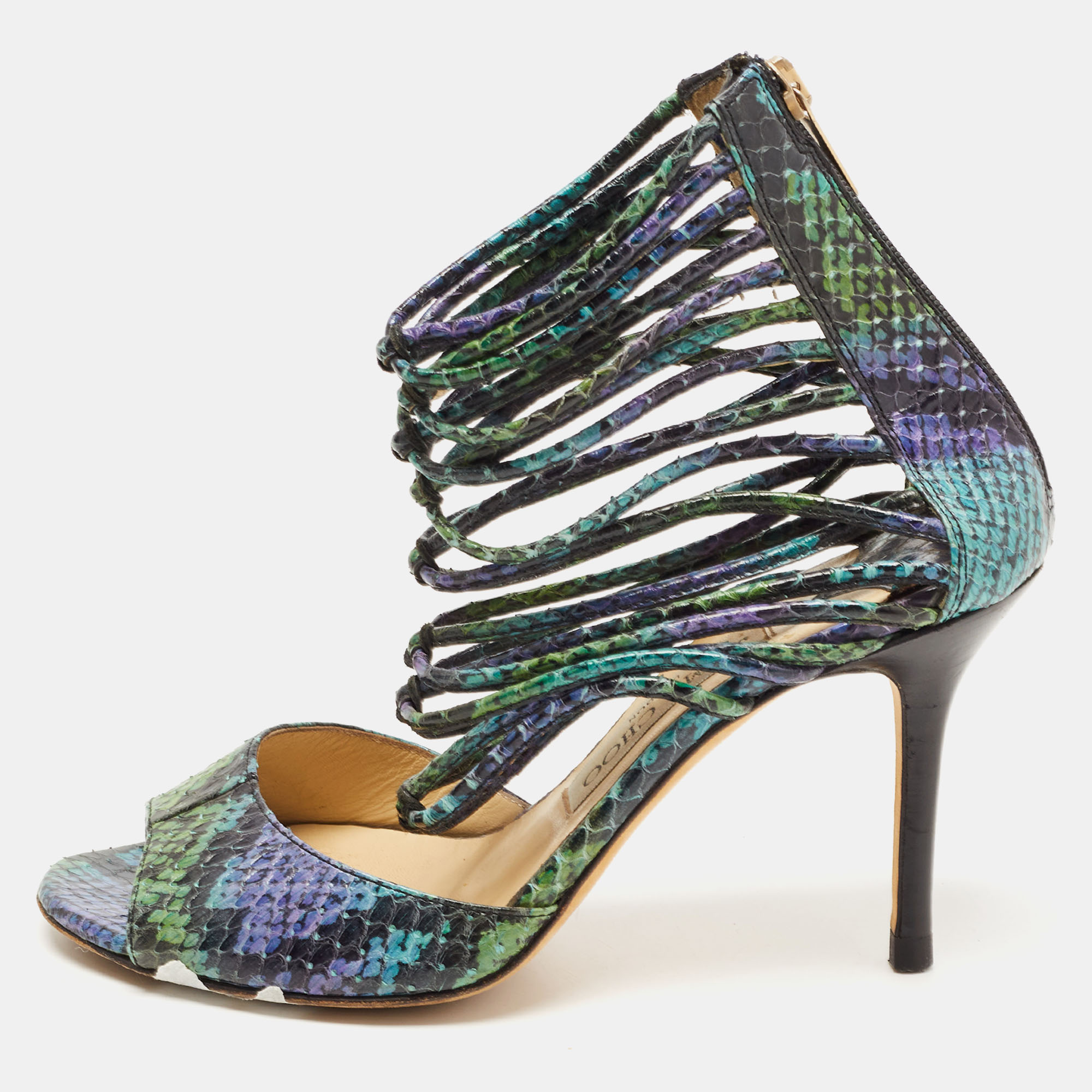 Pre-owned Jimmy Choo Tricolor Python Shakira Sandals Size 36 In Purple
