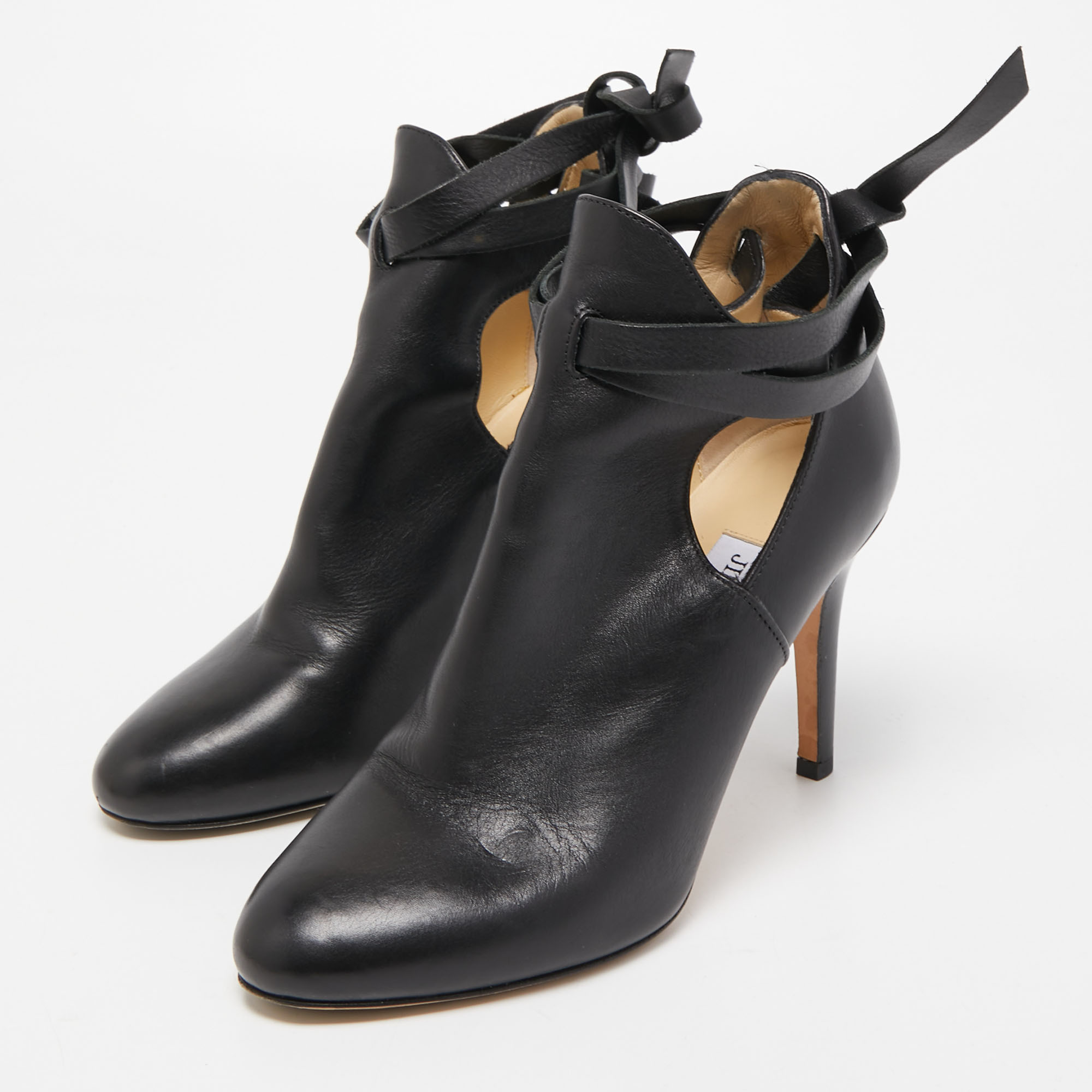 

Jimmy Choo Black Leather Strappy Ankle Booties Size
